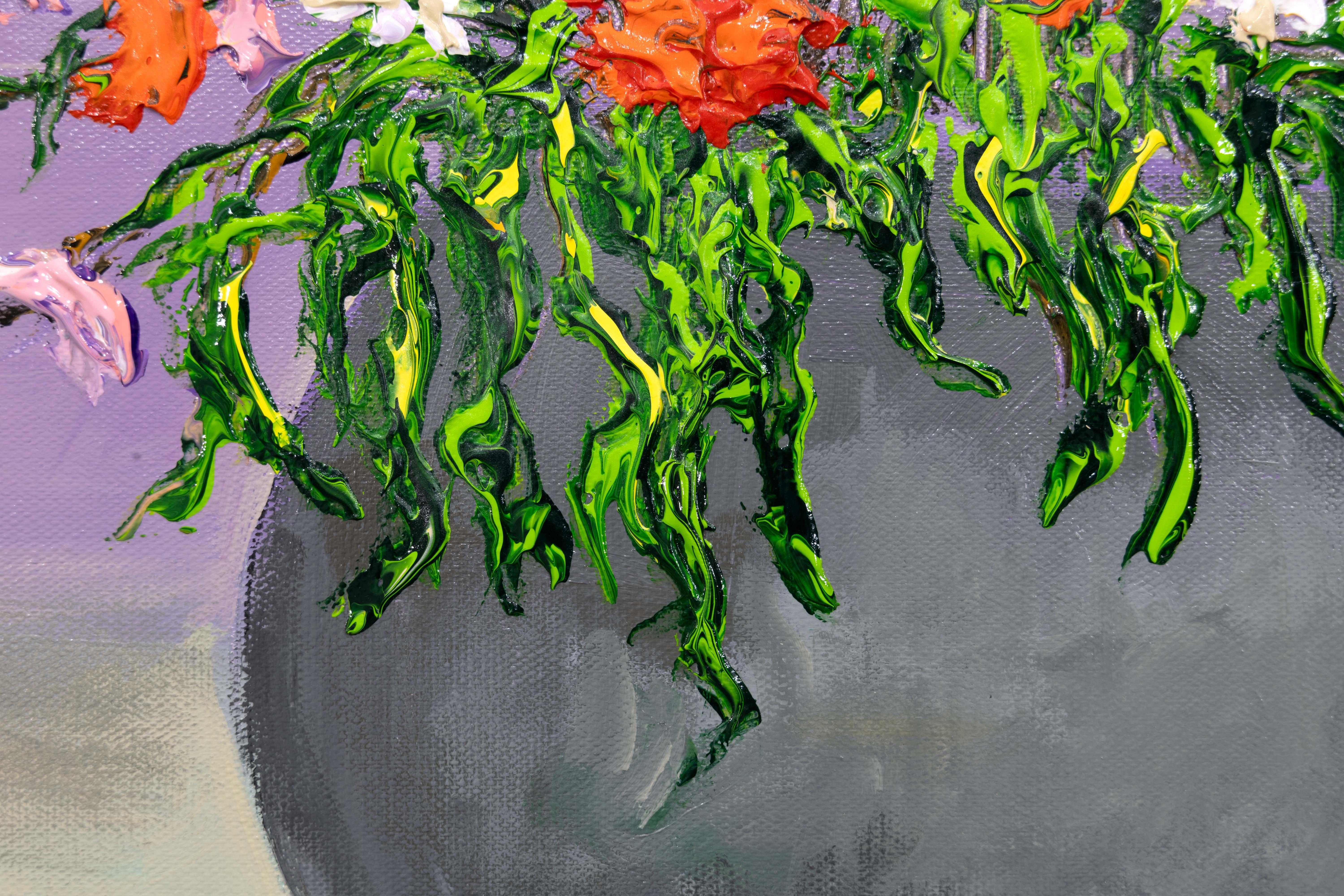 David Najar Flower Base Signed Contemporary Unique Oil Painting Canvas Framed (Leinwand) im Angebot