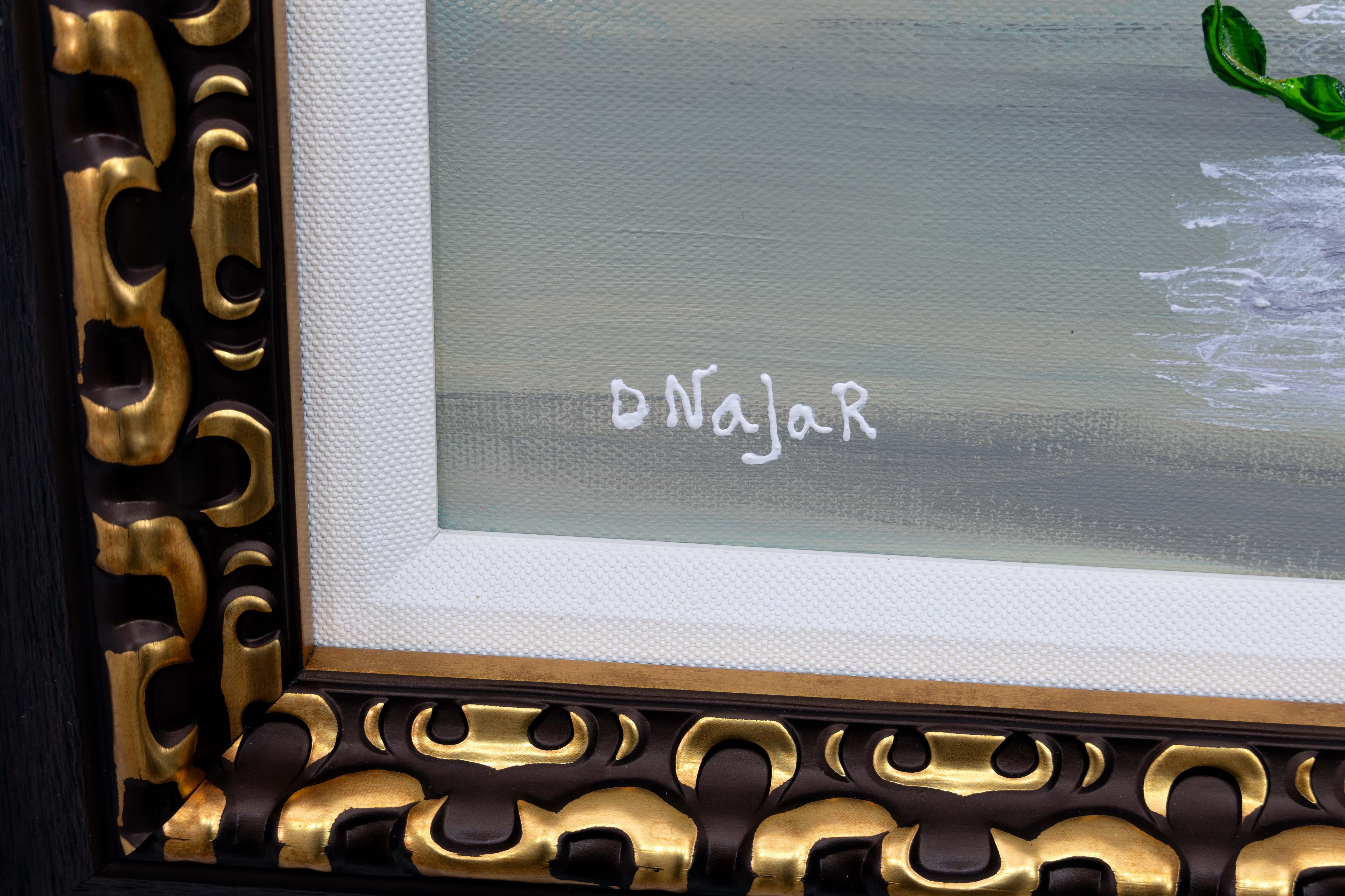 David Najar Flower Base Signed Contemporary Unique Oil Painting Canvas Framed im Angebot 2
