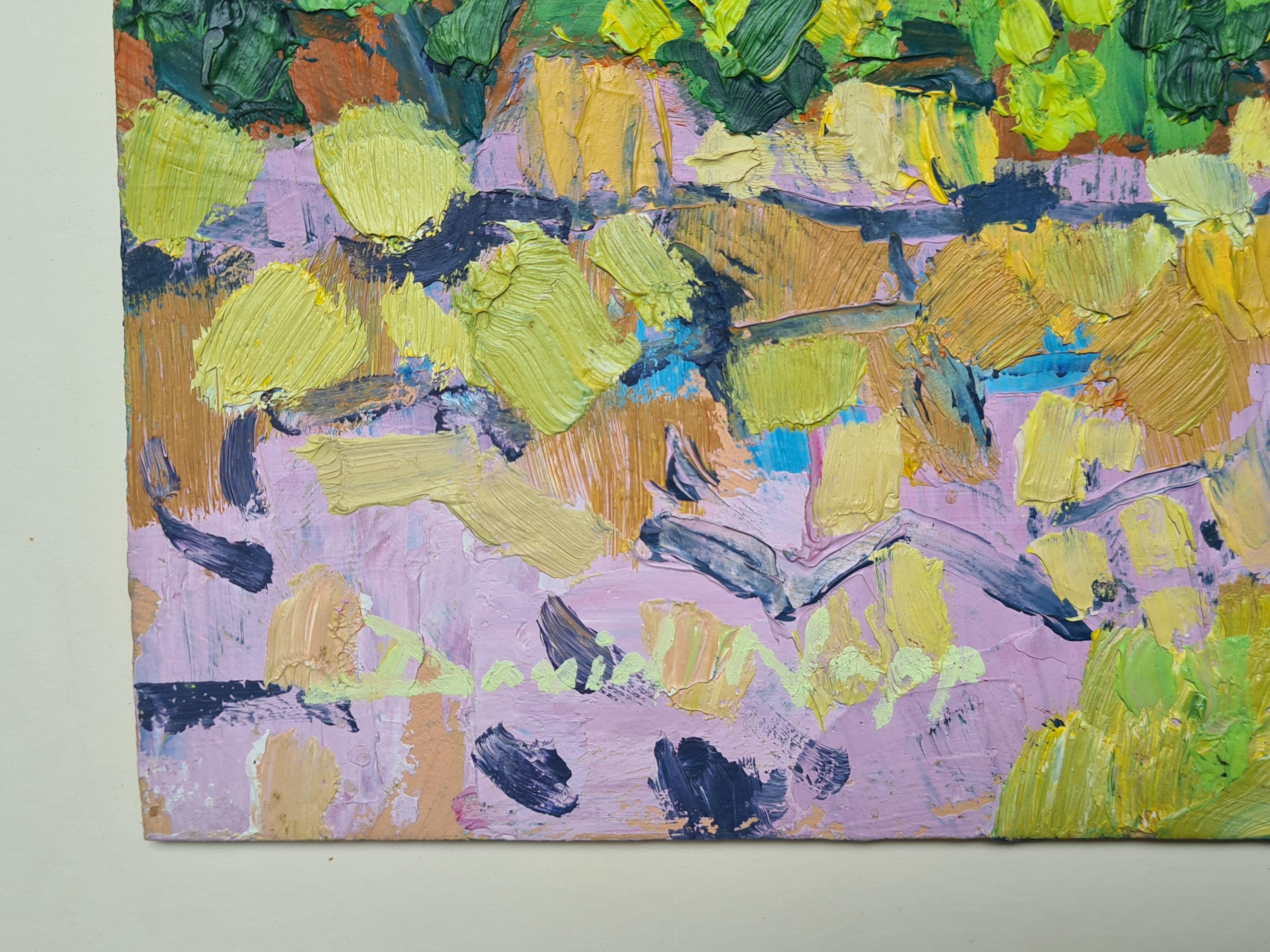 Paesaggio fauvista, La cappella di St. Martin, Cotignac, Provenza. Olio su tavola. - Painting Pop Art di David Napp
