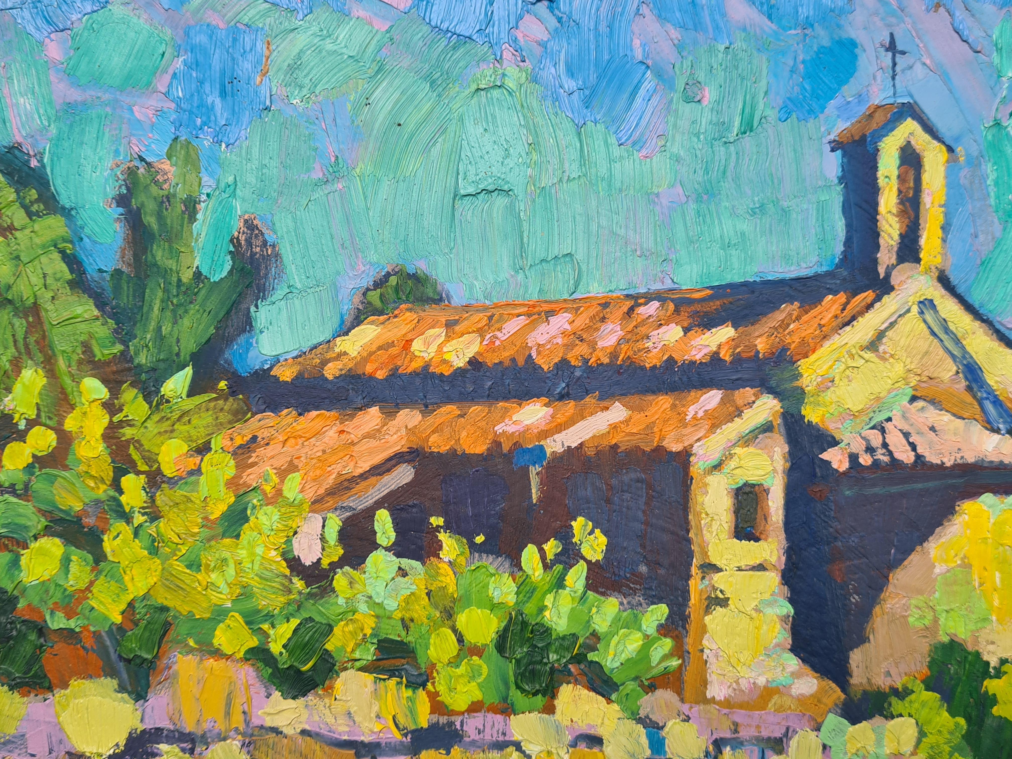 Paesaggio fauvista, La cappella di St. Martin, Cotignac, Provenza. Olio su tavola. 3