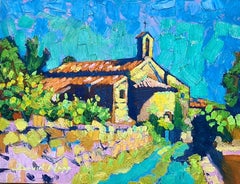 Paesaggio fauvista, La cappella di St. Martin, Cotignac, Provenza. Olio su tavola.