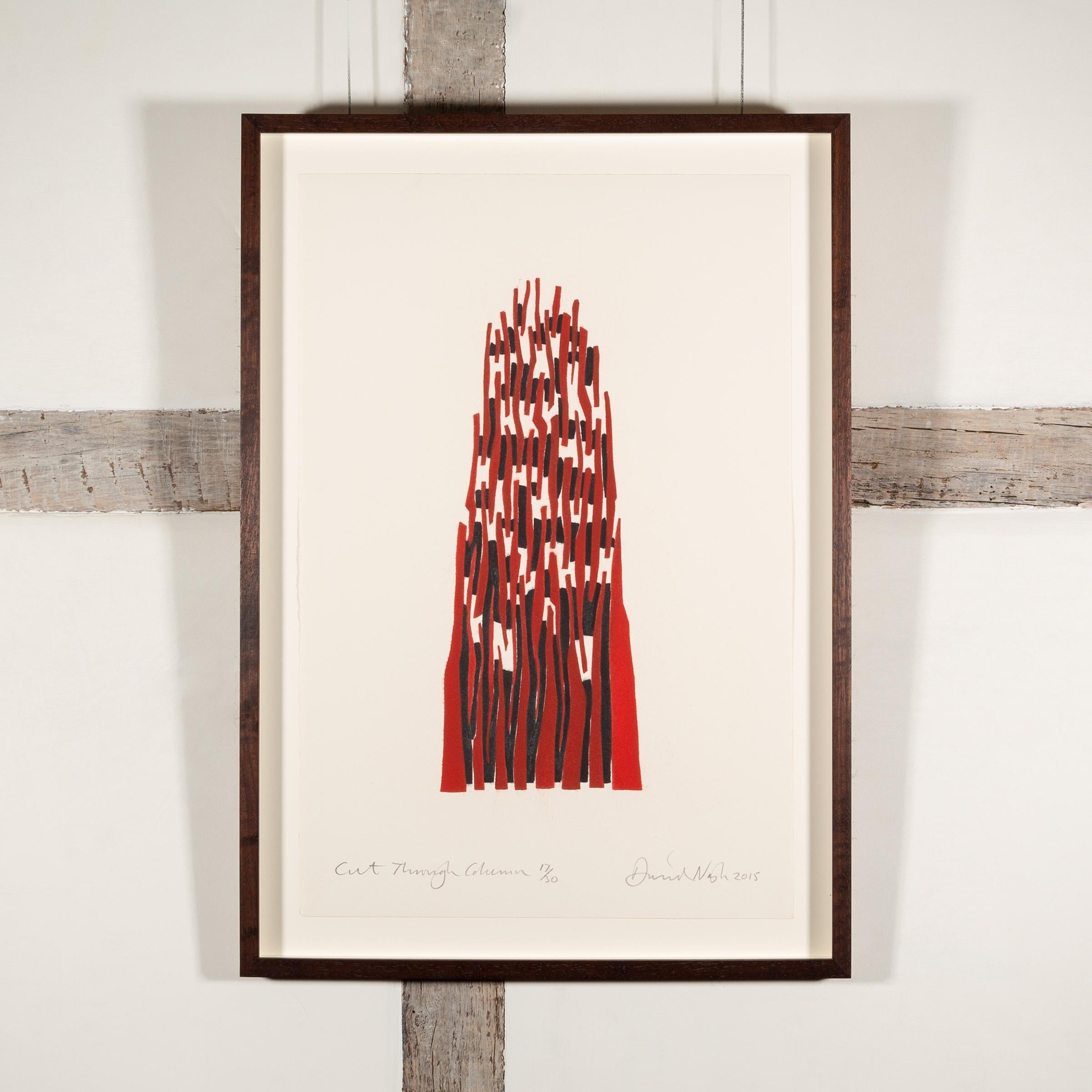 Cut Through the Column - Contemporary White, Red + Black Abstract Print For Sale 1
