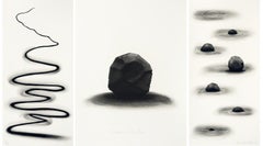 Wooden Boulder Triptych Lines Stones Shadows Nash Modern Landscape Figurative