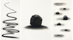 Wooden Boulder Triptych Lines Stones Shadows Nash Modern Landscape Figurative 