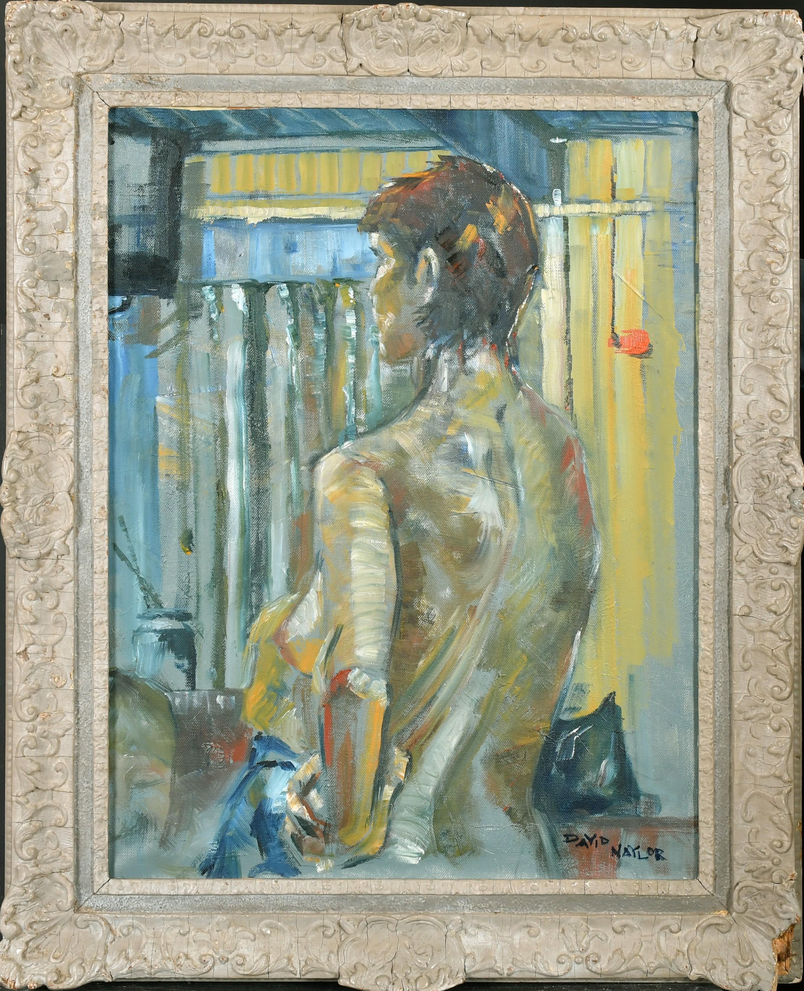 David Naylor Portrait Painting - Large Modern British Impressionist Signed Oil Painting Nude Model in Interior