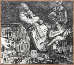 Musicians Floating Amongst a City Landscape Scene