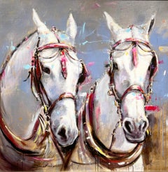 David Noalia, "Fiesta", 40x40 Spanish Festival Equine Oil Painting on Canvas