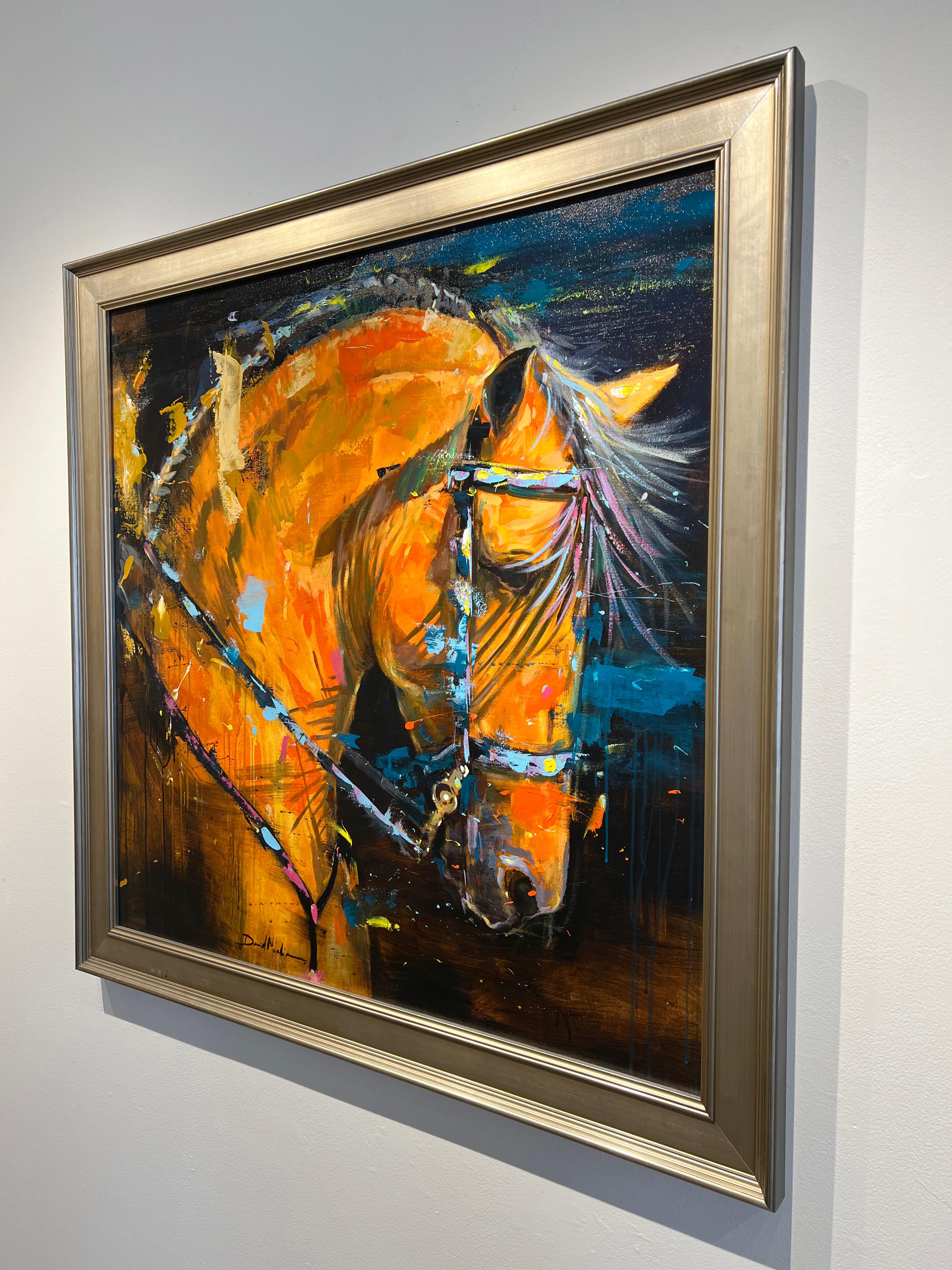 David Noalia, « Moreno », portrait de cheval d'équitation brun, peinture à l'huile sur toile, 40x40 en vente 3