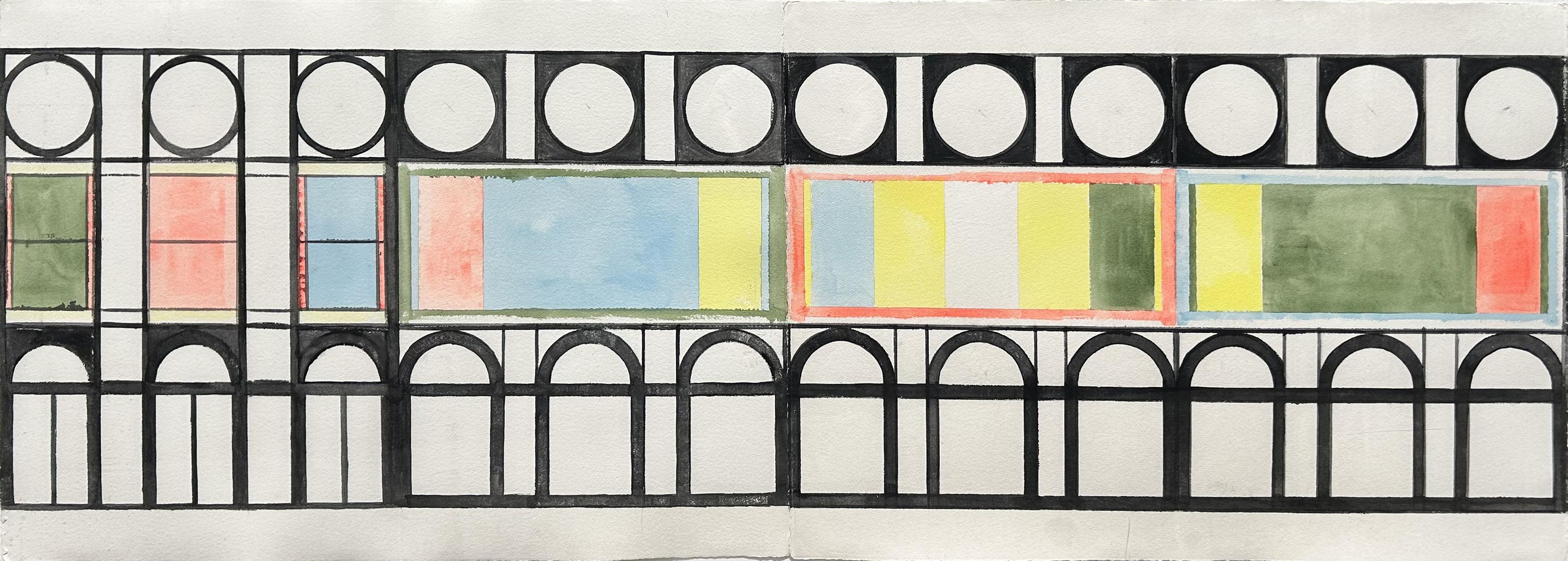 "Senza titolo (Studio sul risparmio domestico)"  David Novros, 1986 Astrazione geometrica