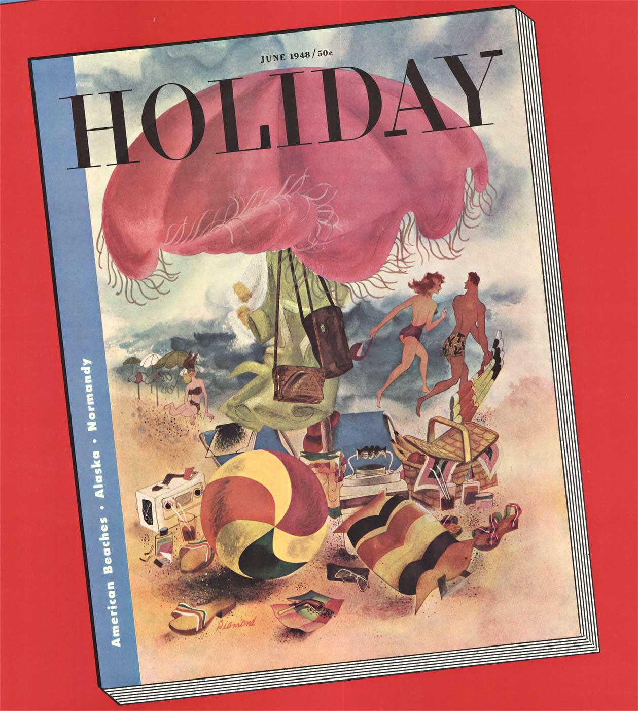 Originales Vintage-Poster „The Beaches and Alaska“ aus dem Jahr 1948, Holiday newsstand – Print von David O Diamond