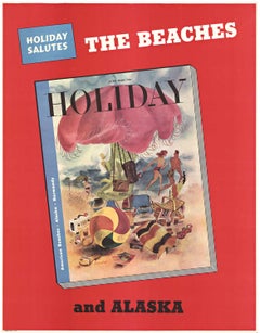 Original "The Beaches and Alaska" 1948 Holiday newsstand vintage poster