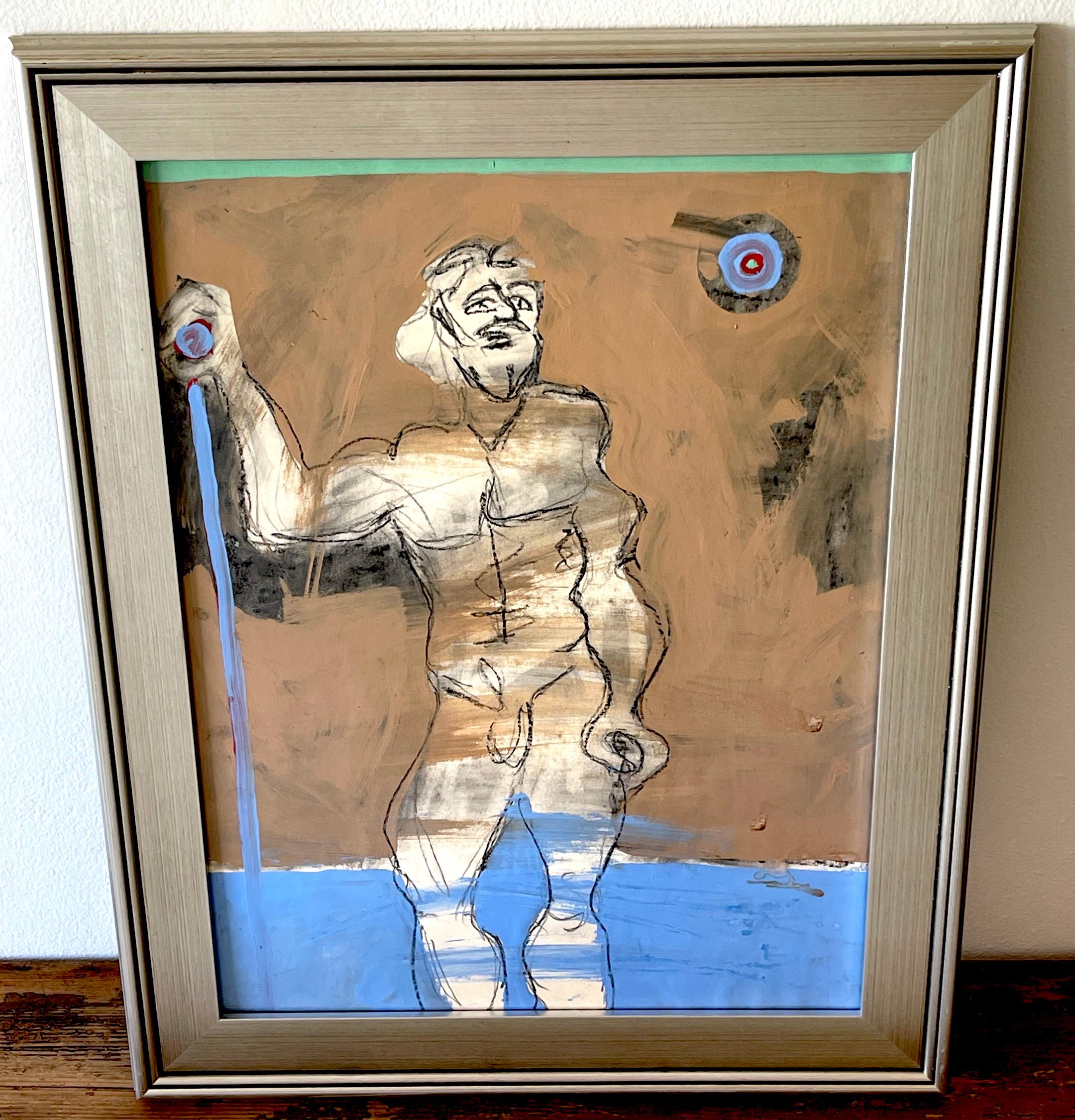 Silvered 'David' Oil/Mixed Media on Paper, 1960s by Douglas D. Peden For Sale