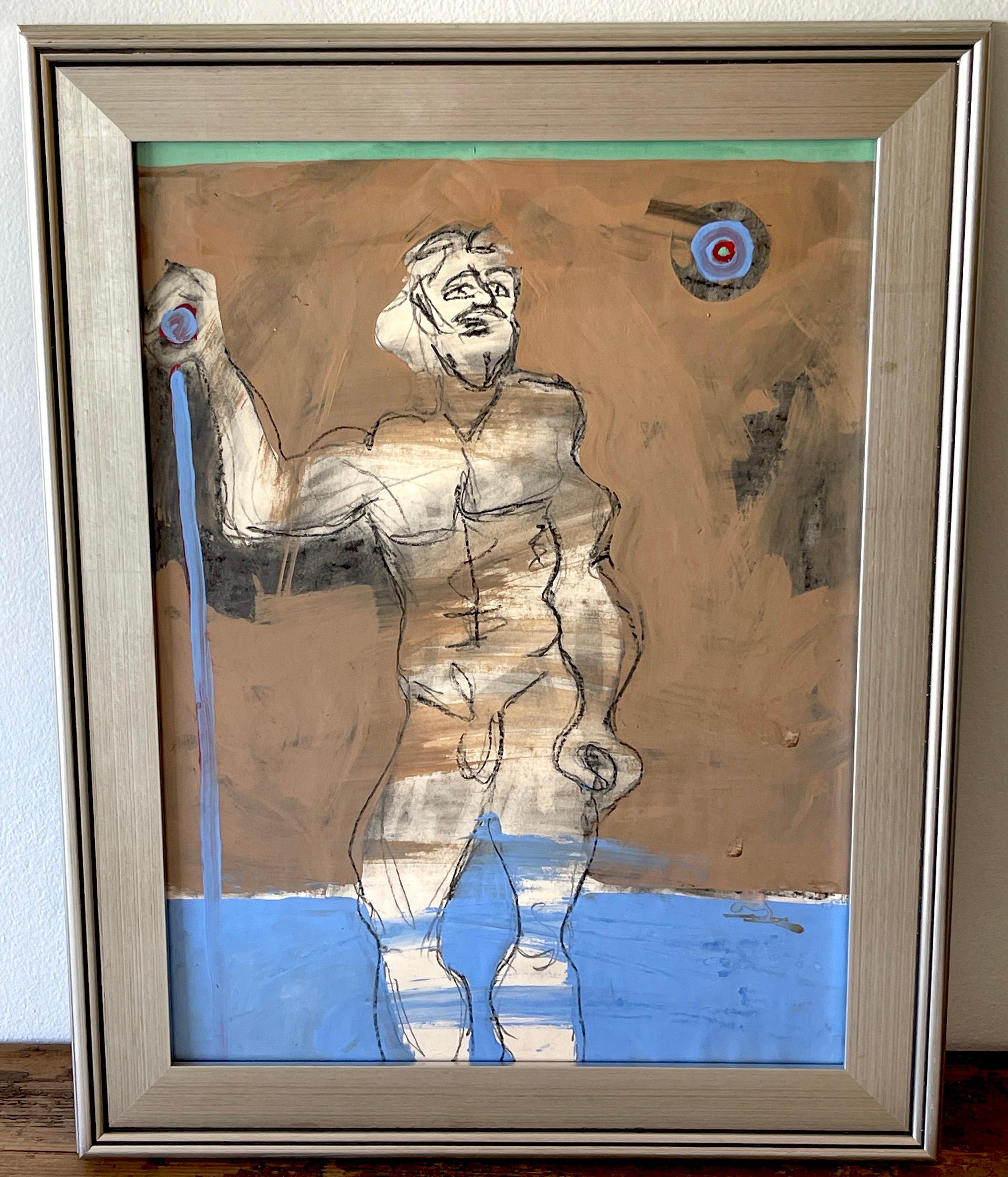 Glass 'David' Oil/Mixed Media on Paper, 1960s by Douglas D. Peden For Sale