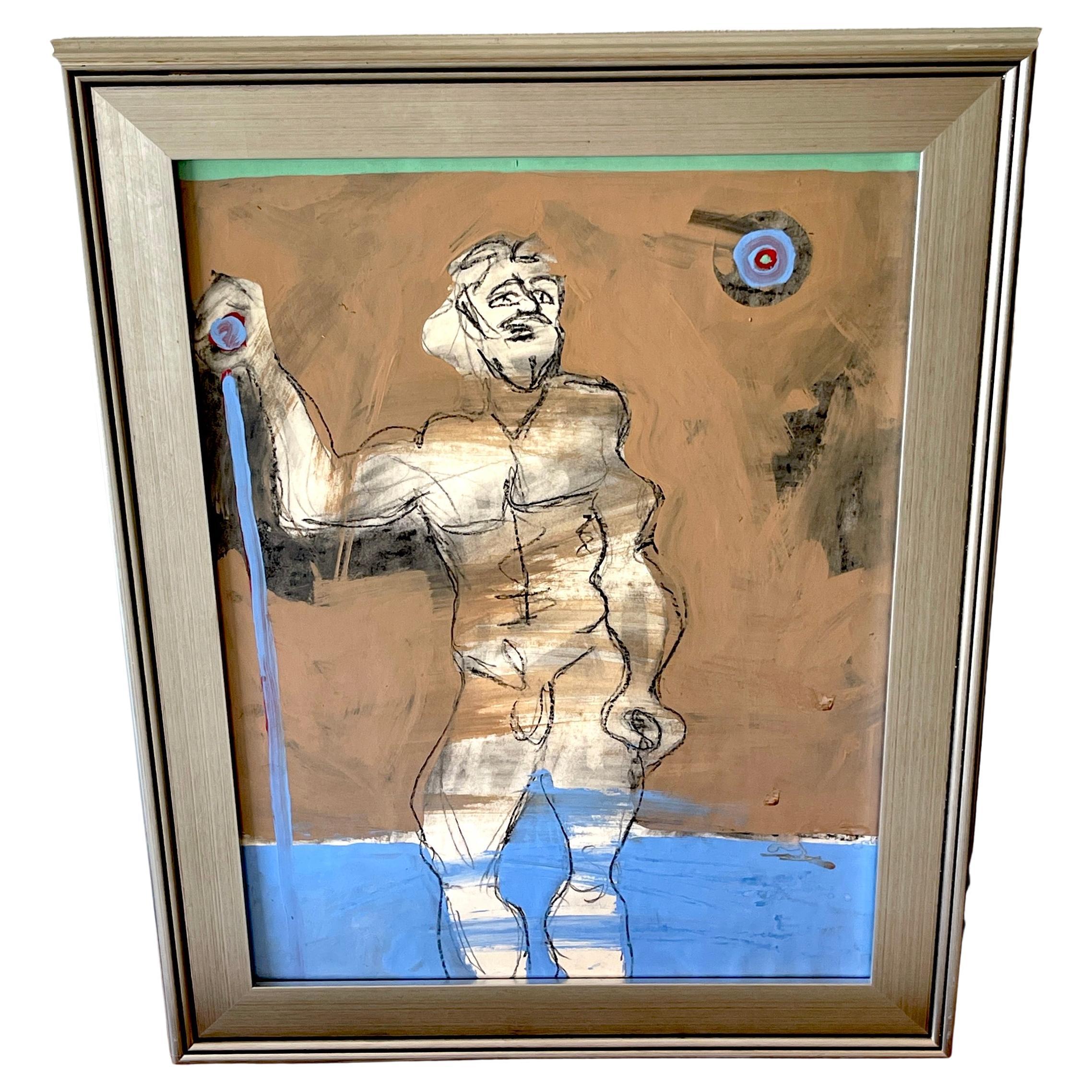 'David' Oil/Mixed Media on Paper, 1960s by Douglas D. Peden For Sale