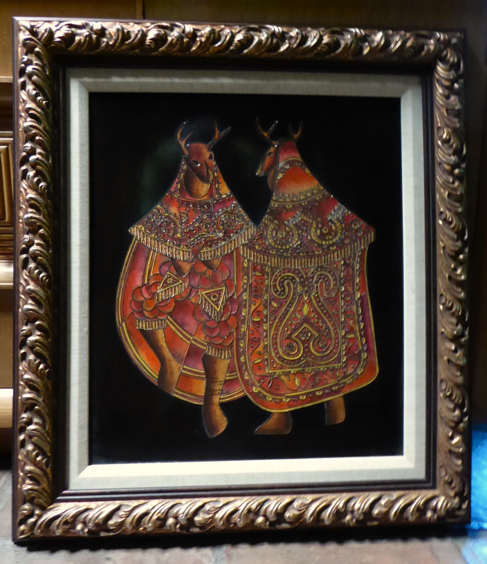 David Ordoñez El Baile Del Venado Folkloric Maya Theme Framed Artwork Guatemala In Good Condition For Sale In Miami, FL