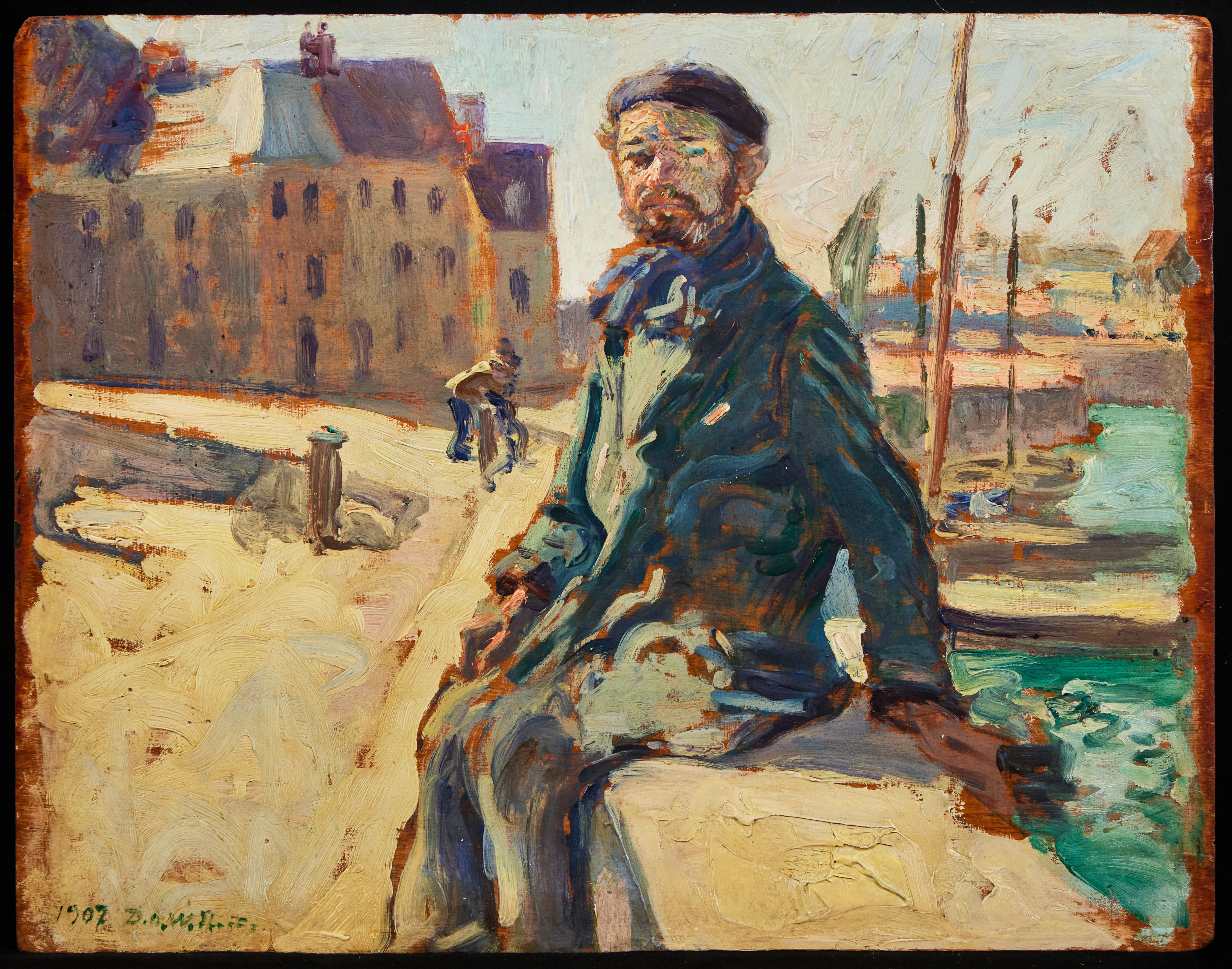 Landscape Painting DAVID OSIPOVITCH WIDHOPFF - Self portrait, near the slipway Raie of the old harbour of Rosmeur at Douarnenez