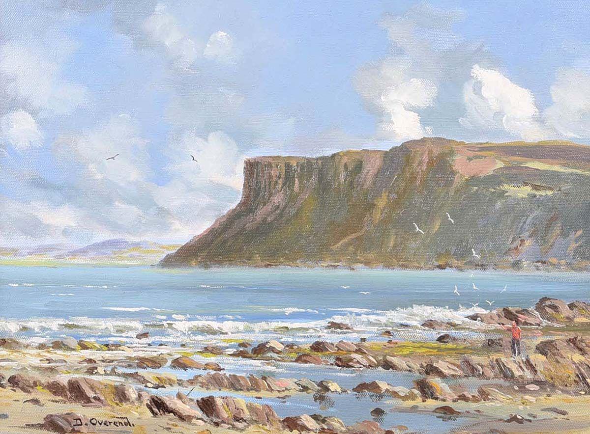 Coastal Mountain Cliff Beach Scene Northern Ireland by 20th Century Irish Artist - Painting by David Overend