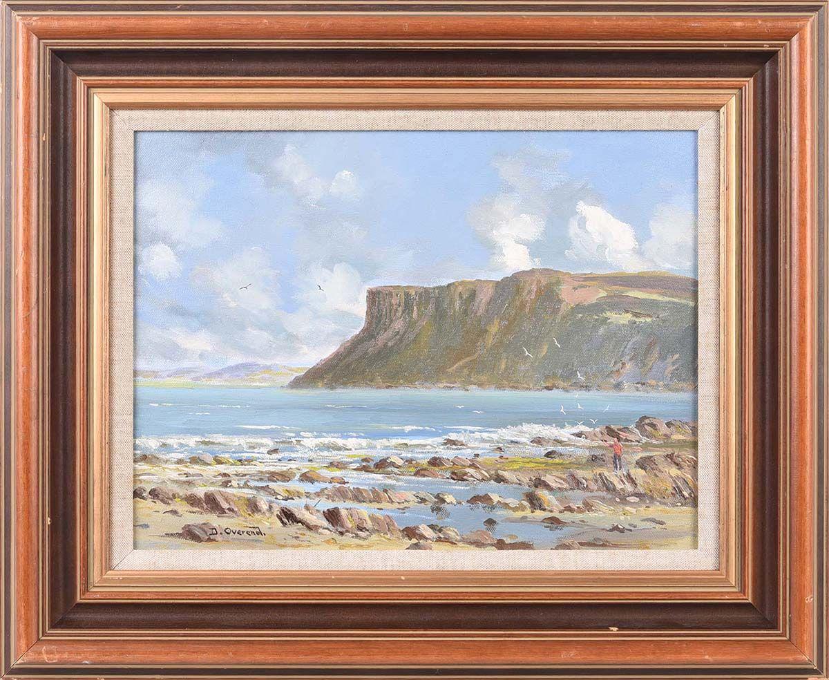 David Overend Figurative Painting - Coastal Mountain Cliff Beach Scene Northern Ireland by 20th Century Irish Artist