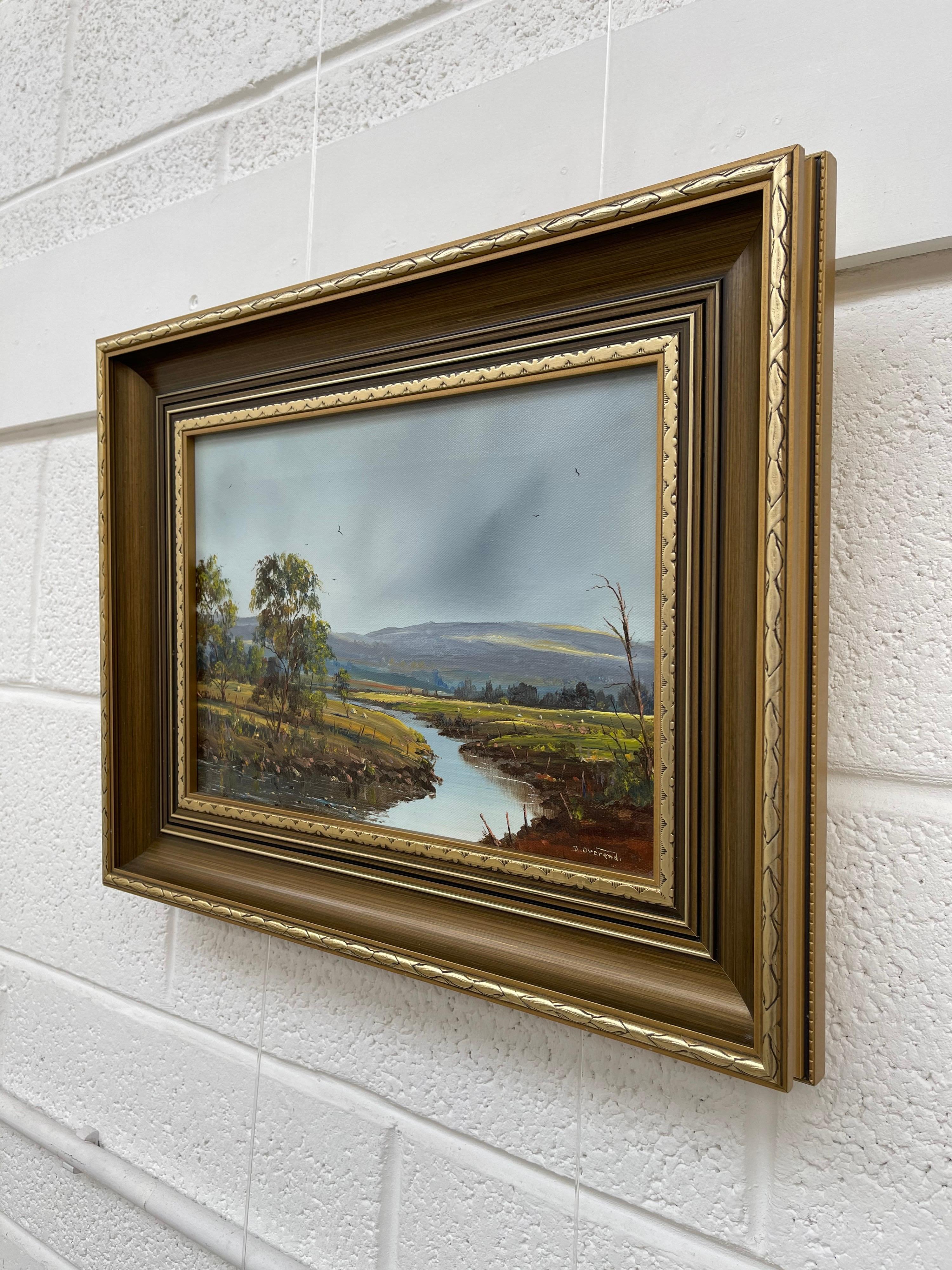 Northern Ireland River Landscape Oil Painting by Post War Modern Irish Artist  - Brown Landscape Painting by David Overend