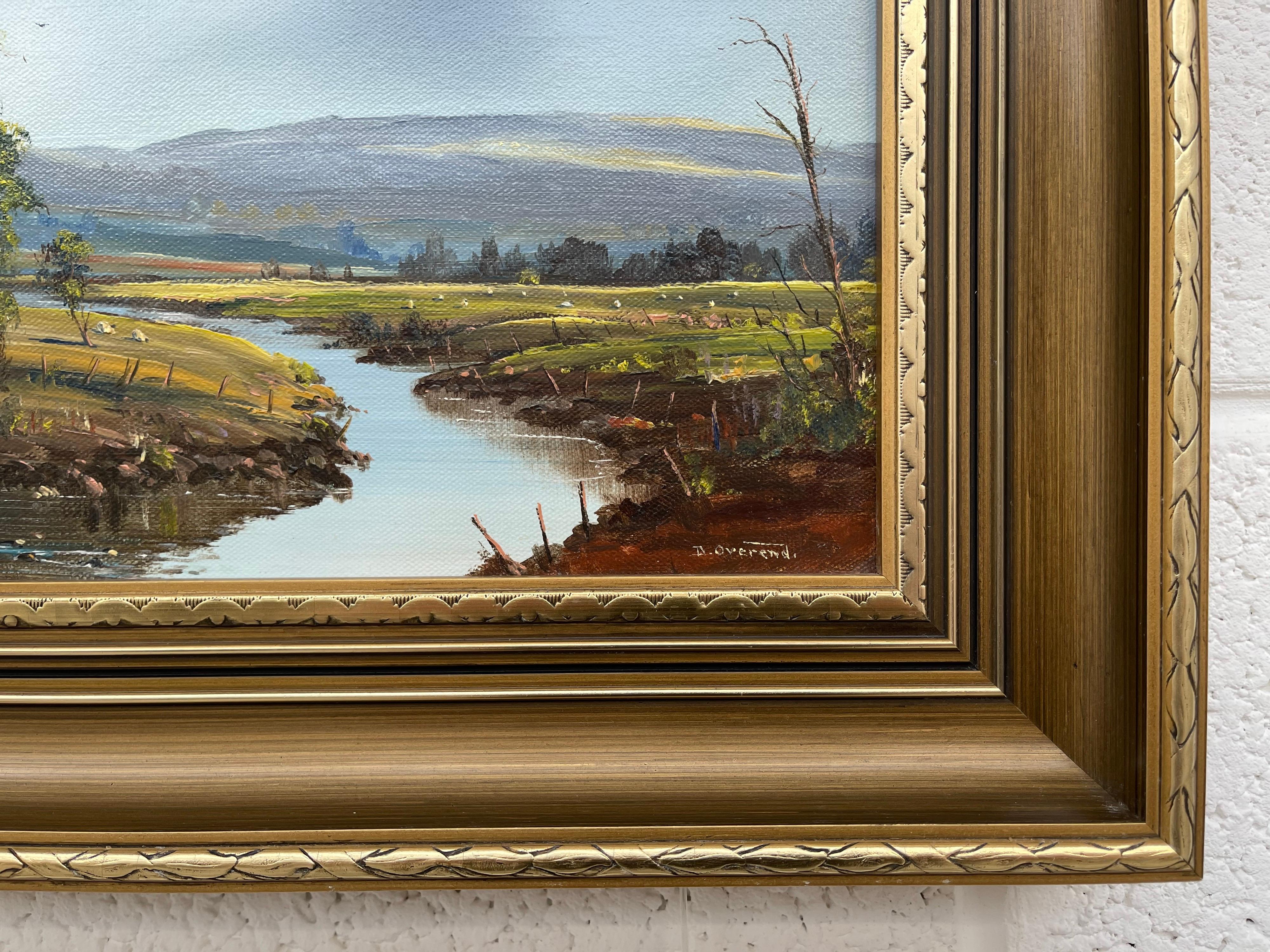 Northern Ireland River Landscape Oil Painting by Post War Modern Irish Artist David Overend.

Art measures 14 x 10 inches 
Frame measures 19 x 15 inches 

David Anthony Overend was born in 1932 and is self-taught landscape painter following the