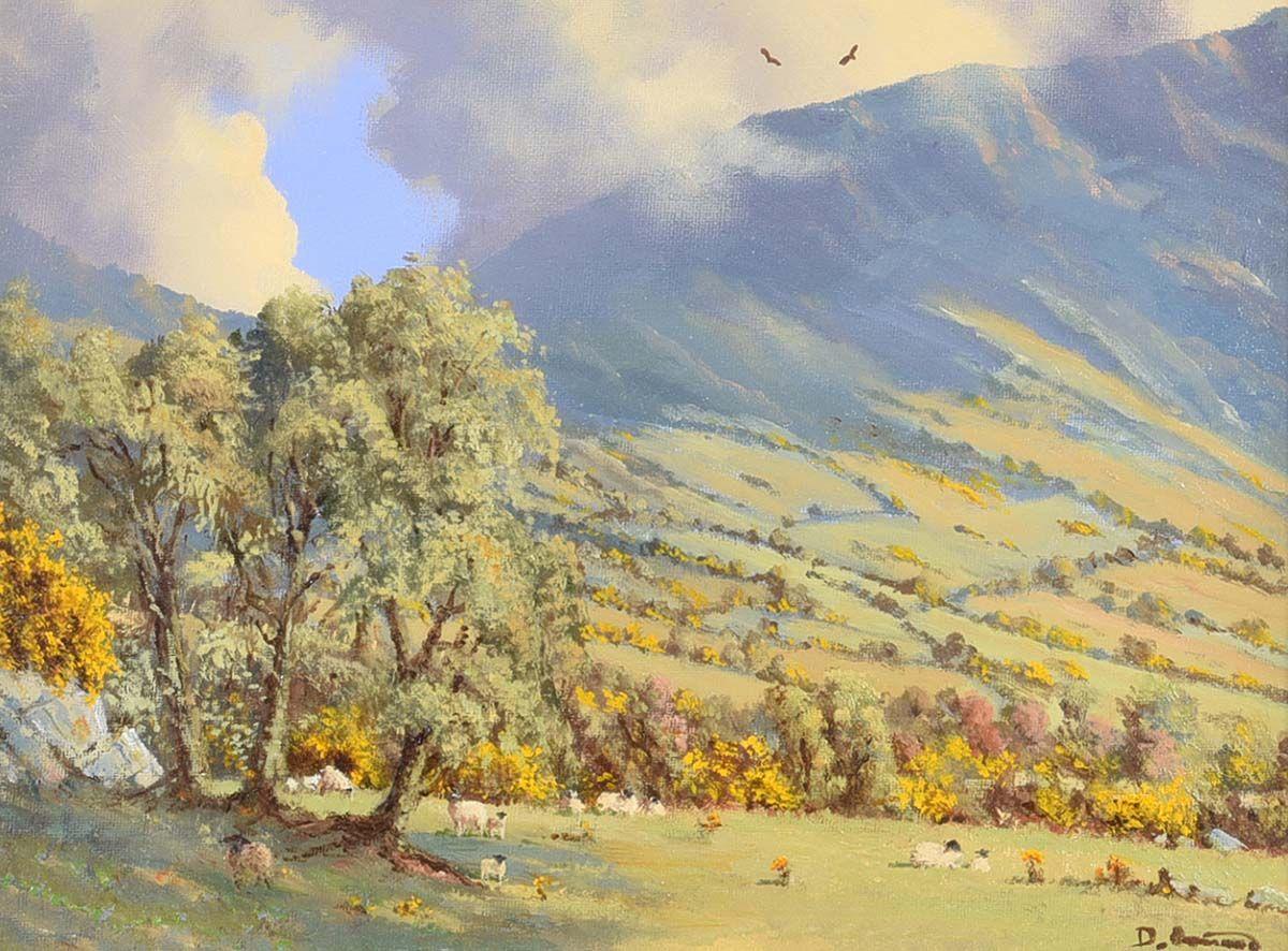 Rural Mountain Scene with Sheep in Ireland by Post War Modern Irish Artist - Painting by David Overend