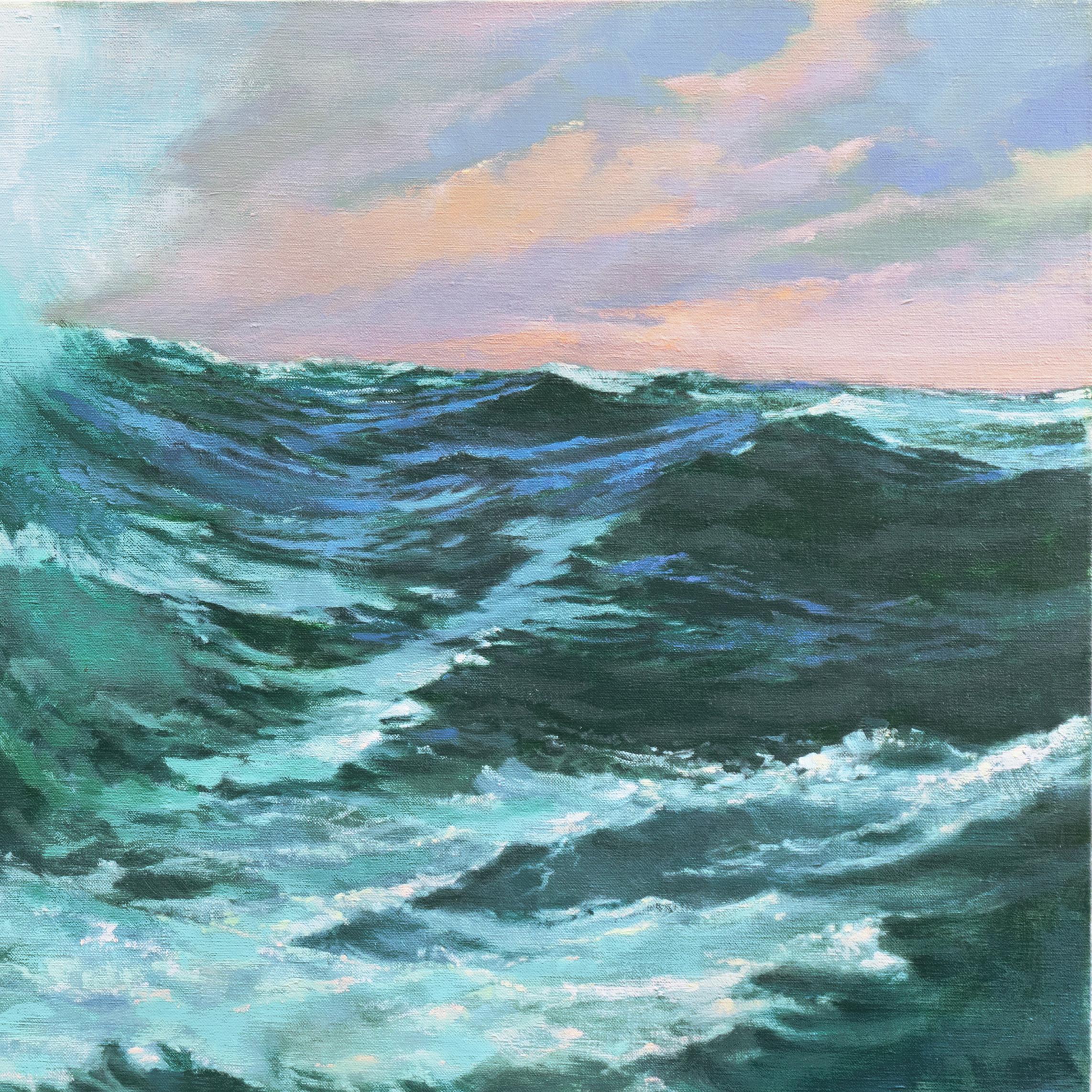 „Ocean Waves, Evening Sky“, Pazifische Meereslandschaft, Mendocino, Kalifornien, großes Ölgemälde im Angebot 1