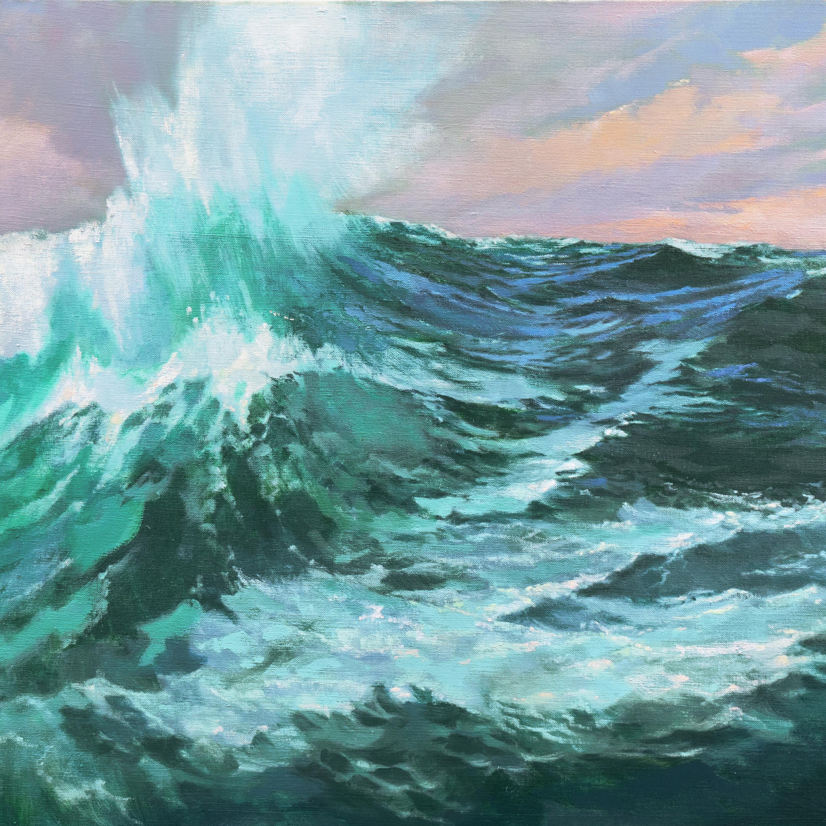 'Turbulent Sea, Evening Sky', Pacific Seascape, Mendocino, California, Large Oil - Impressionist Painting by David P. Barnes