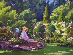 David P. Curtis Figura Pintura de paisaje Mujer en la escena del jardín