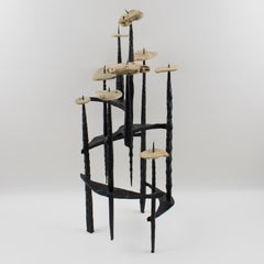 David Palombo 1950s Brutalist Iron and Stones Sculpture Menorah