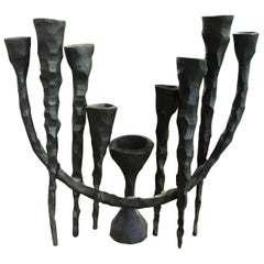 David Palombo Isreali Artist Heavy Brutalist Abstract Iron Menorah Sculpture