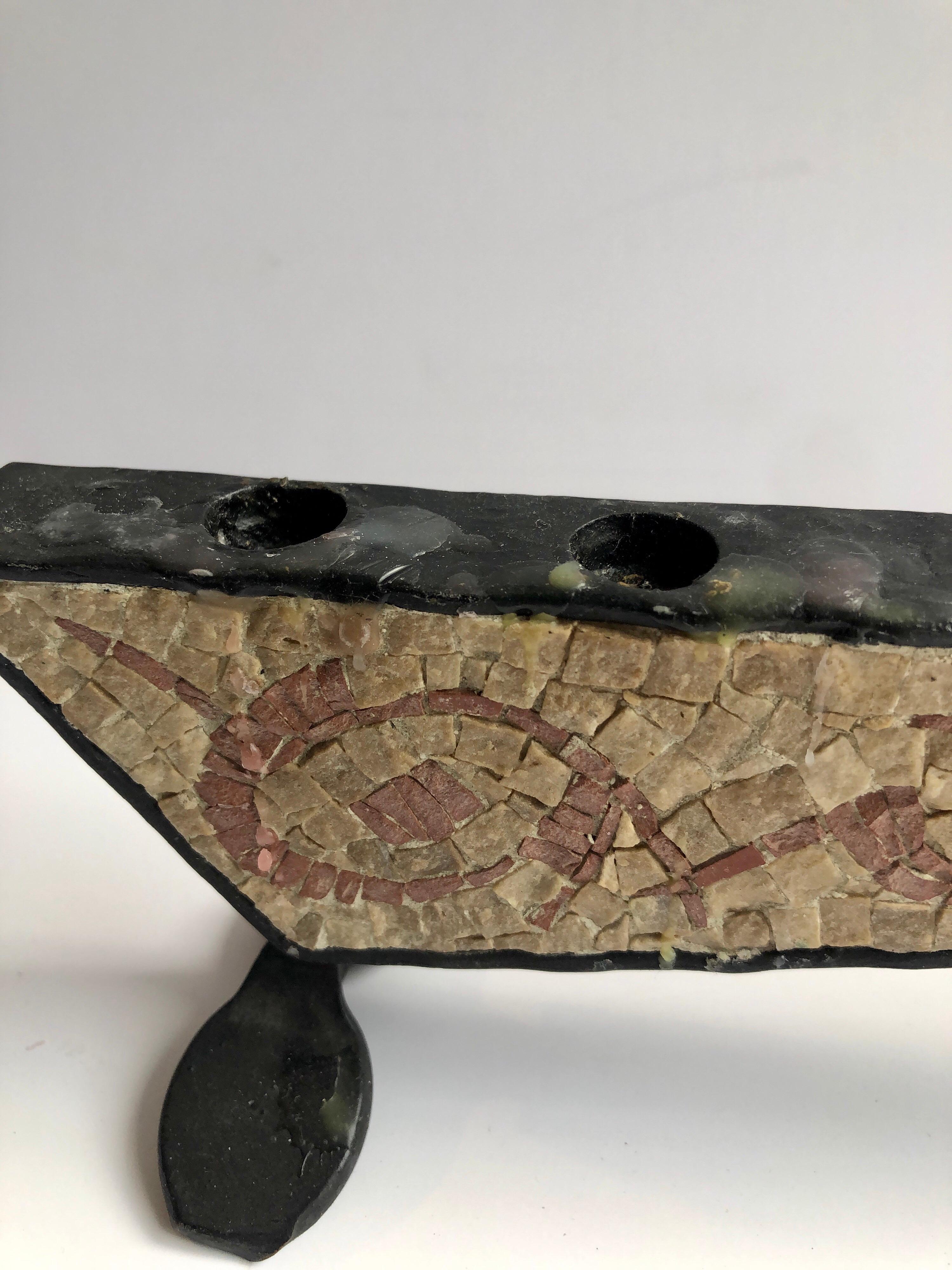Brutalist Hand Forged Iron Mosaic Sculpture Menorah Israeli David Palombo 1