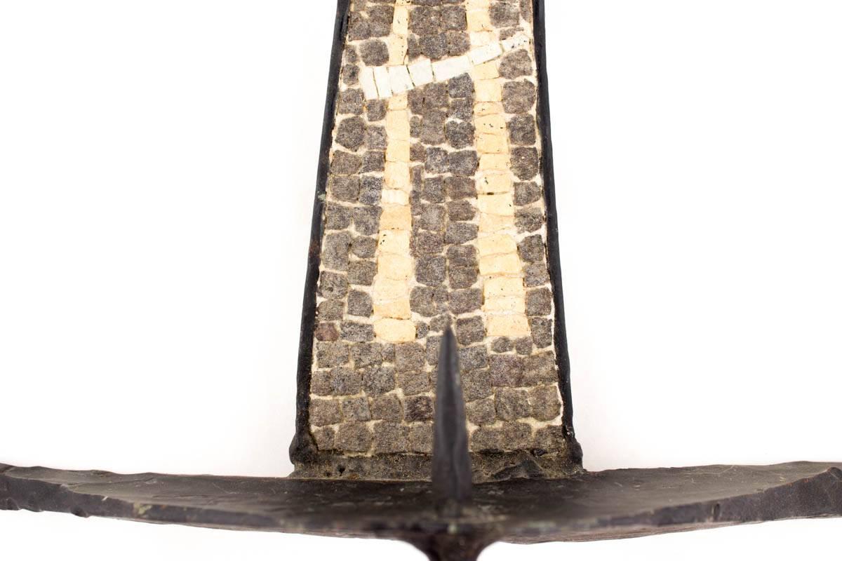 Brutalist Hand Forged Iron Mosaic Sculpture Wall Sconce Israeli David Palombo For Sale 2