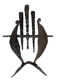 Brutalist Hand Forged Iron Sculpture Candelabra Candle Stick Israeli Art Palombo