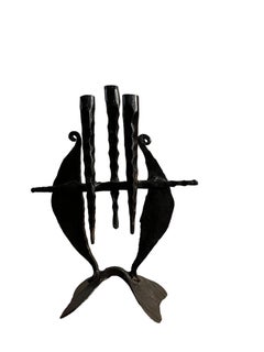 Vintage Brutalist Hand Forged Iron Sculpture Candelabra Candle Stick Israeli Art Palombo