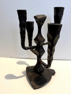 Handgeschmiedete brutalistische Eisenskulptur Israelischer Kandelaber David Palombo Judaica
