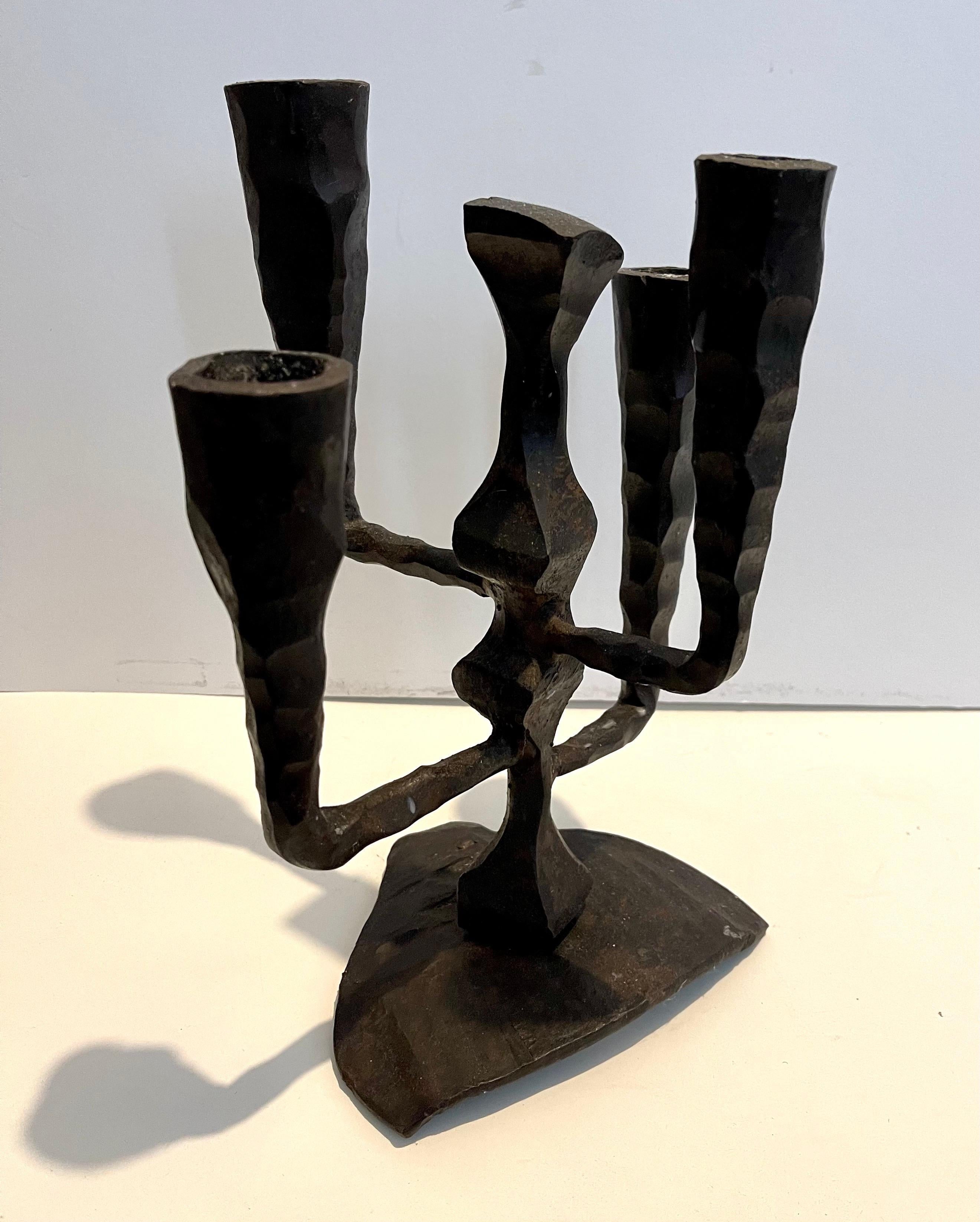 Hand Forged Brutalist Iron Sculpture Israeli Candelabra David Palombo Judaica 1