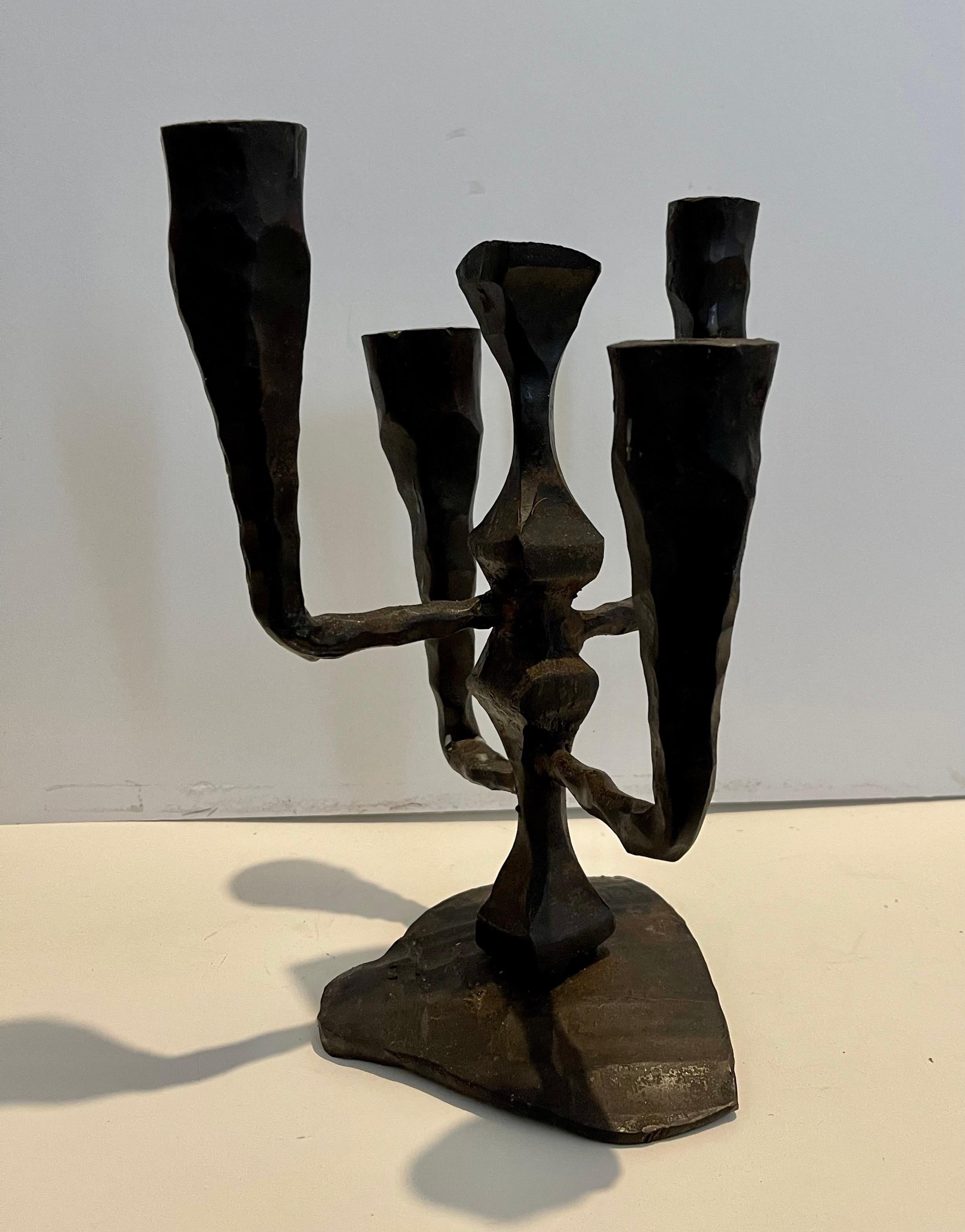 Hand Forged Brutalist Iron Sculpture Israeli Candelabra David Palombo Judaica 2