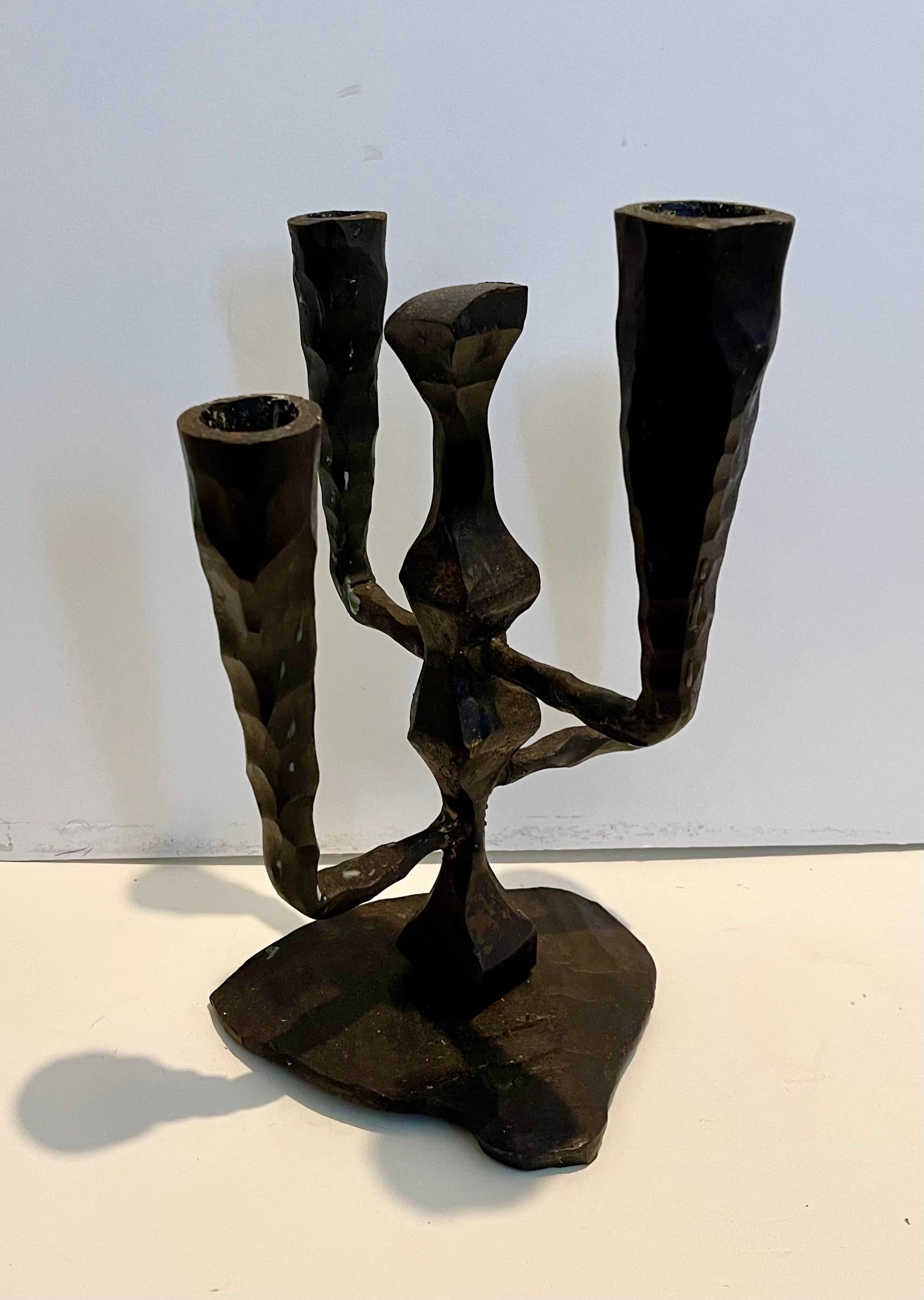 Hand Forged Brutalist Iron Sculpture Israeli Candelabra David Palombo Judaica 3