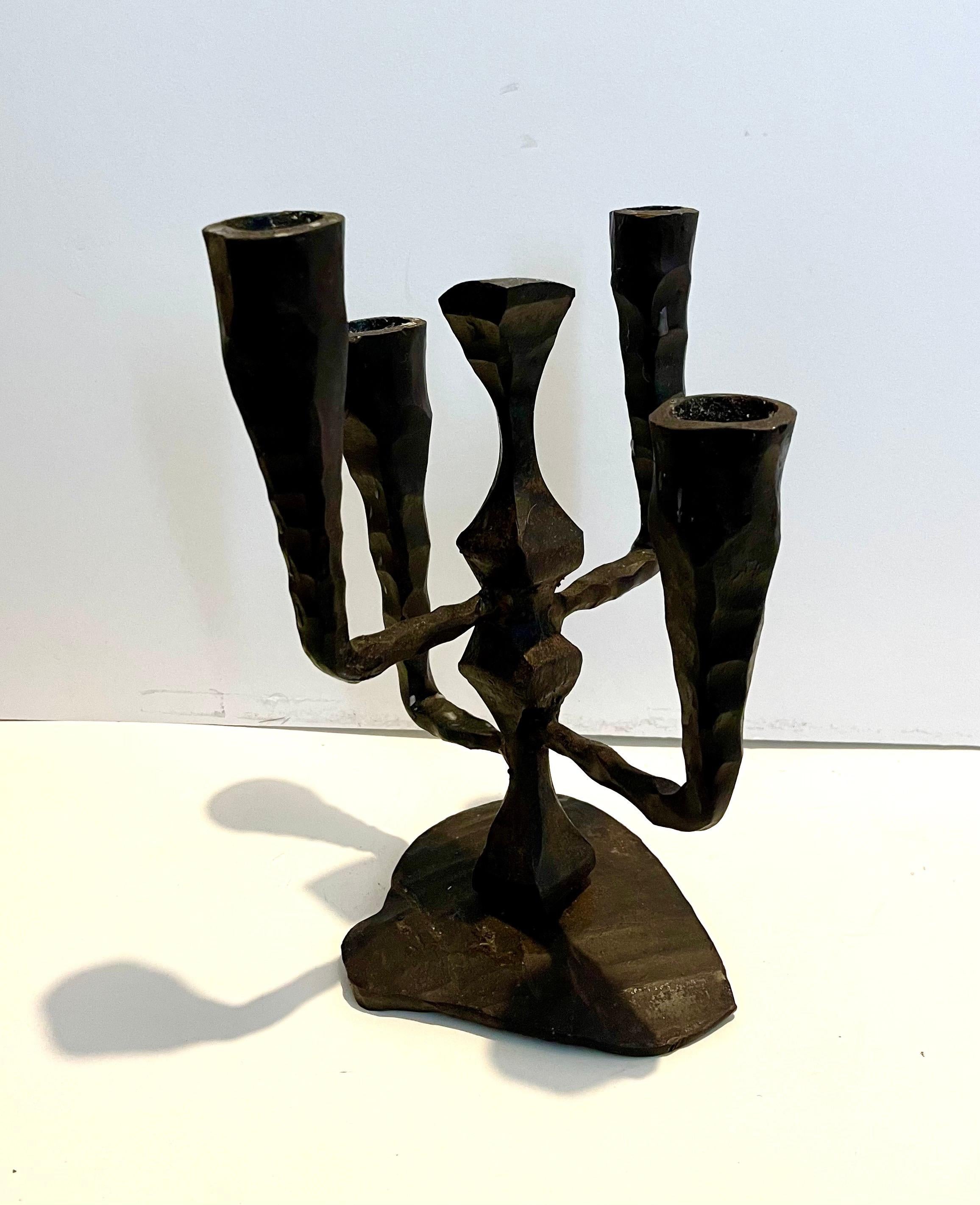 Hand Forged Brutalist Iron Sculpture Israeli Candelabra David Palombo Judaica 4
