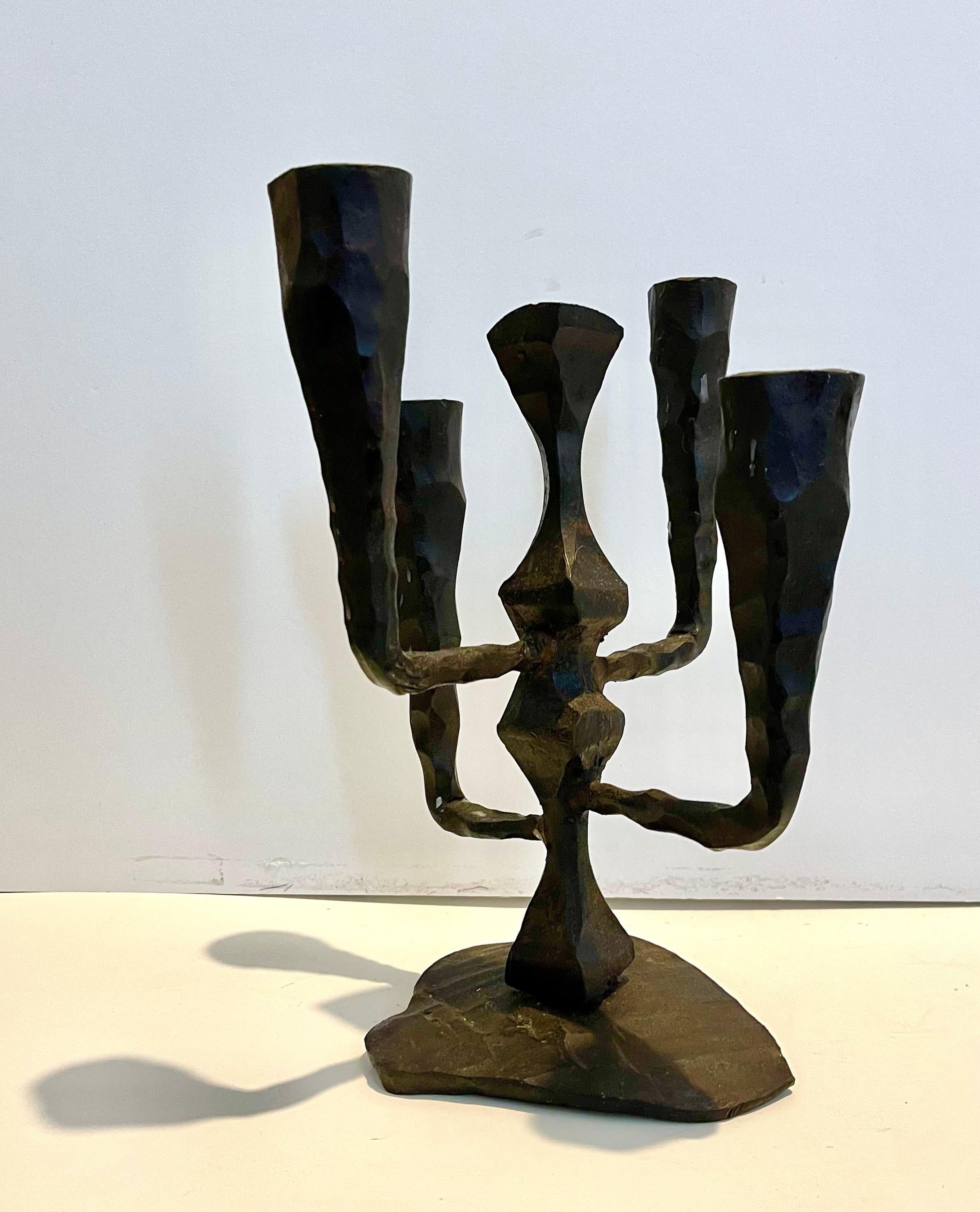 Hand Forged Brutalist Iron Sculpture Israeli Candelabra David Palombo Judaica 5
