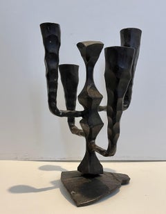 Hand Forged Brutalist Iron Sculpture Israeli Candelabra David Palombo Judaica