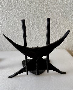 Modernist Brutalist Hand Forged Iron Bookends Sculpture Israeli David Palombo
