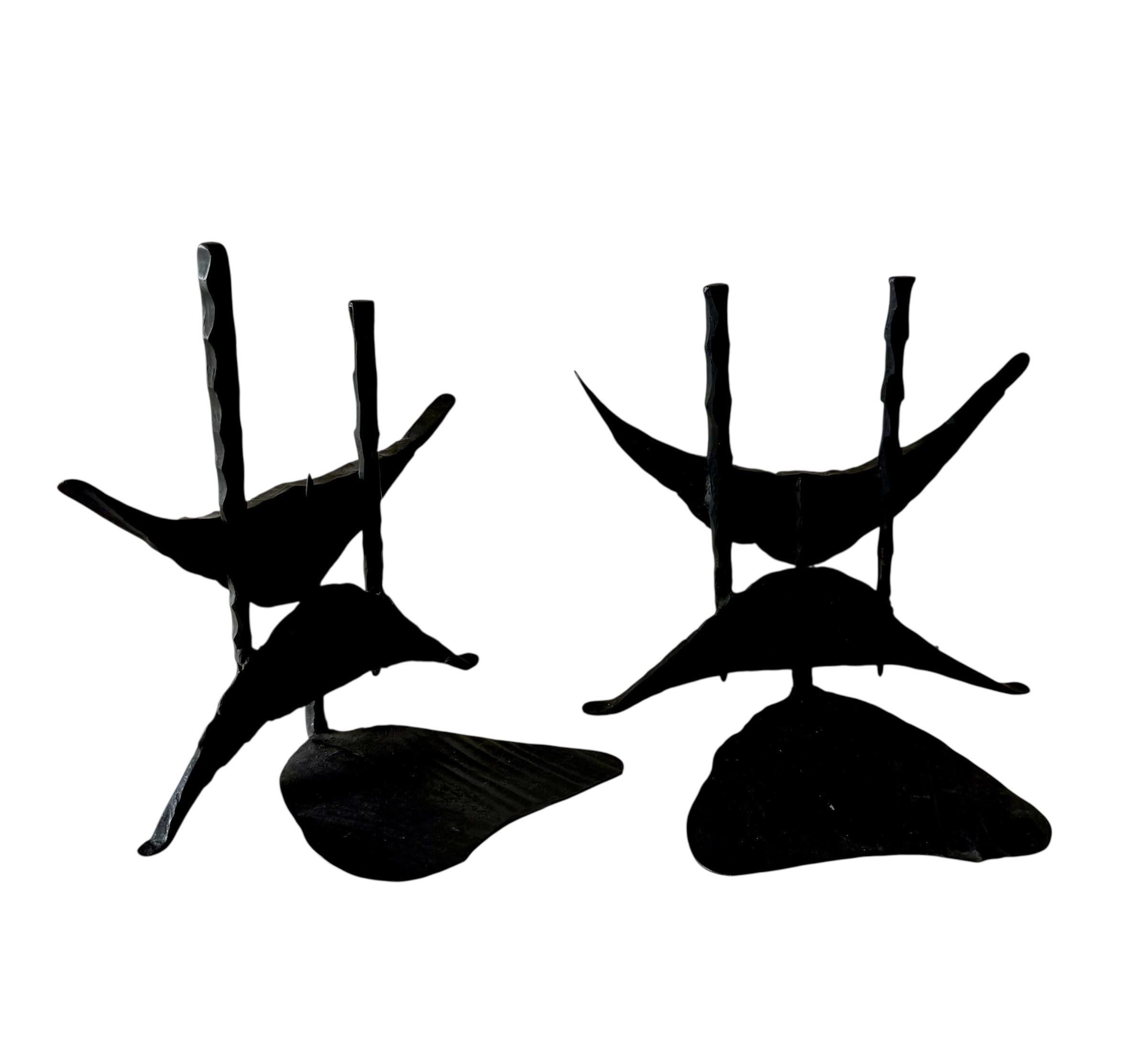 David Palombo
Heavy Hand Forged Brutalist Iron Book Ends
Not signed as typical 
Dimensions: 10 X 8 X 6  and   8.5 X 9 X 6.5

David Palombo was an Israeli sculptor and painter. He was born in Turkey to a traditional Turkish jewish family and