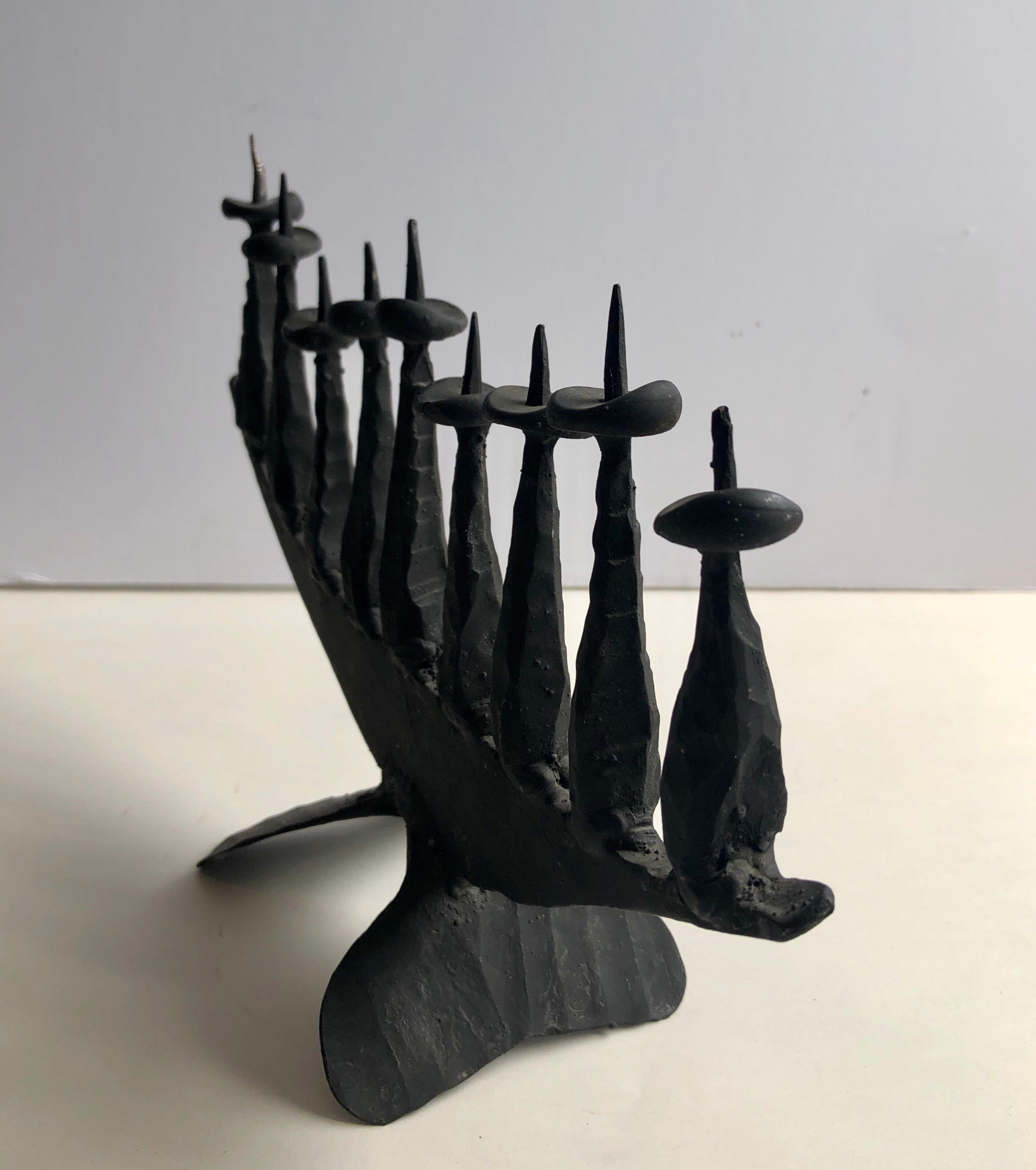  Modernist Brutalist Hand Forged Iron Menorah Sculpture Israeli Palombo Judaica  4