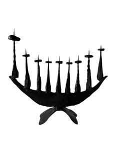 Scultura modernista brutalista in ferro forgiato a mano Menorah israeliana Palombo Judaica