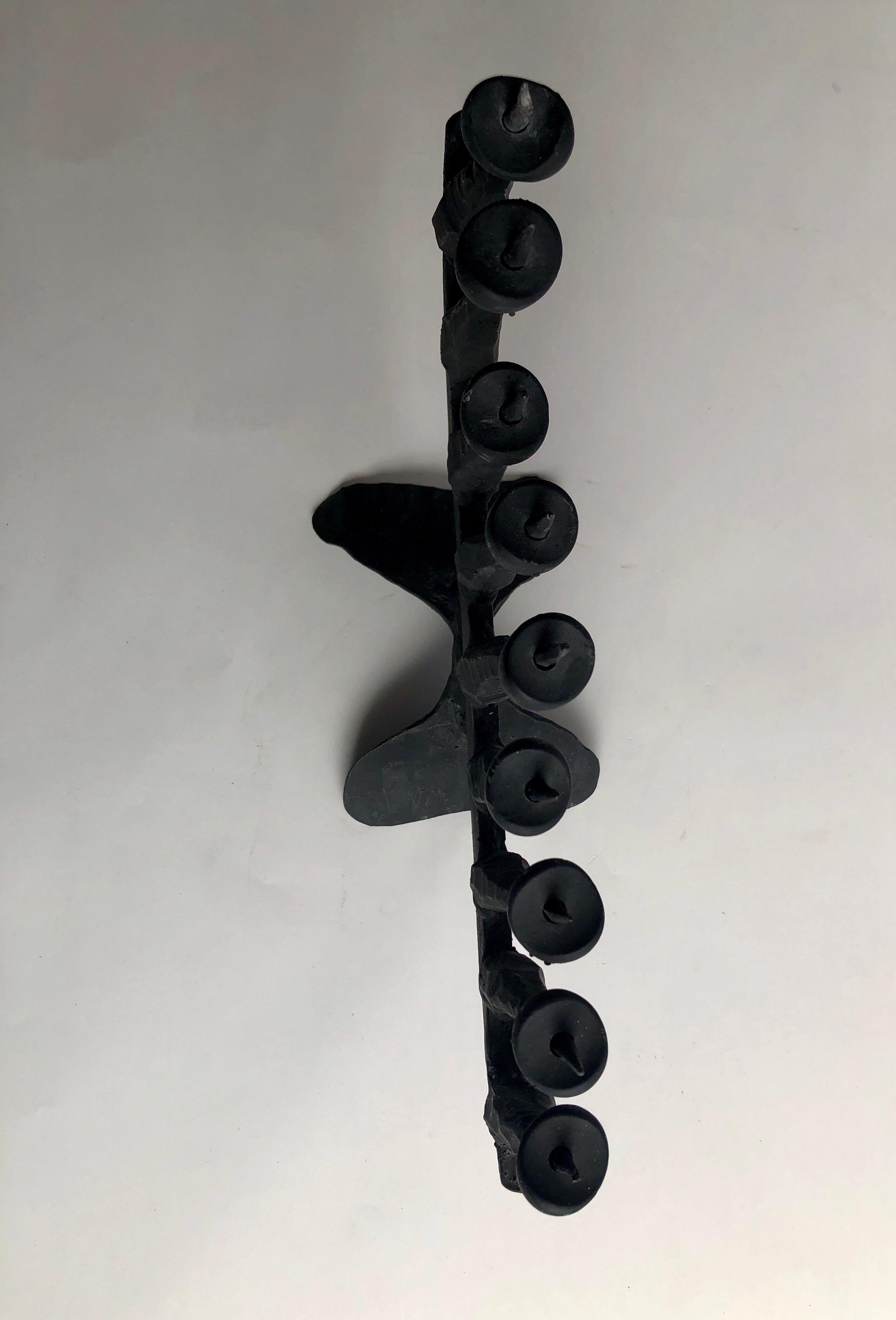 Modernist Brutalist Hand Forged Iron Menorah Sculpture Israeli Palombo Judaica 3