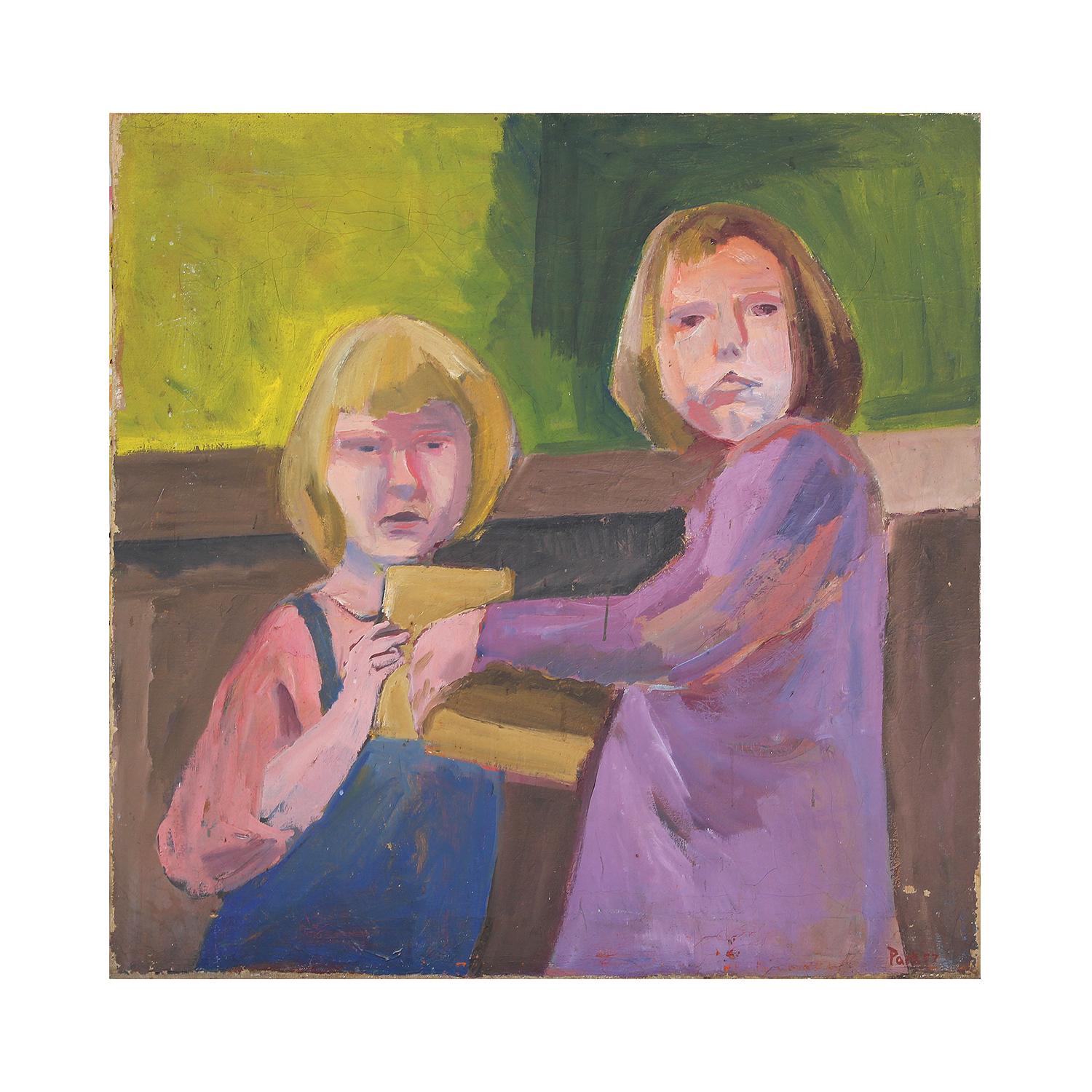 Abstraktes, figuratives Impressionistisches Gemälde zweier Mädchen, David Park zugeschrieben im Angebot 1