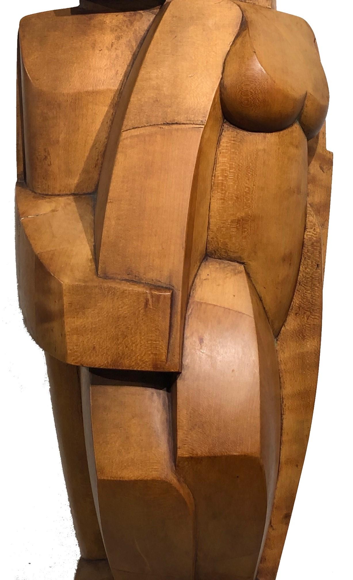 David Parsons, Lovers,  American Cubist Art Deco Carved Wood Sculpture, 1939 In Good Condition In New York, NY