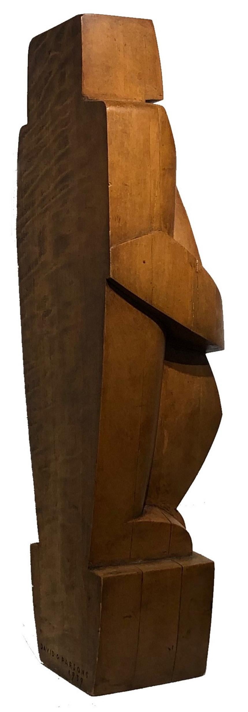David Parsons, Lovers,  American Cubist Art Deco Carved Wood Sculpture, 1939 2