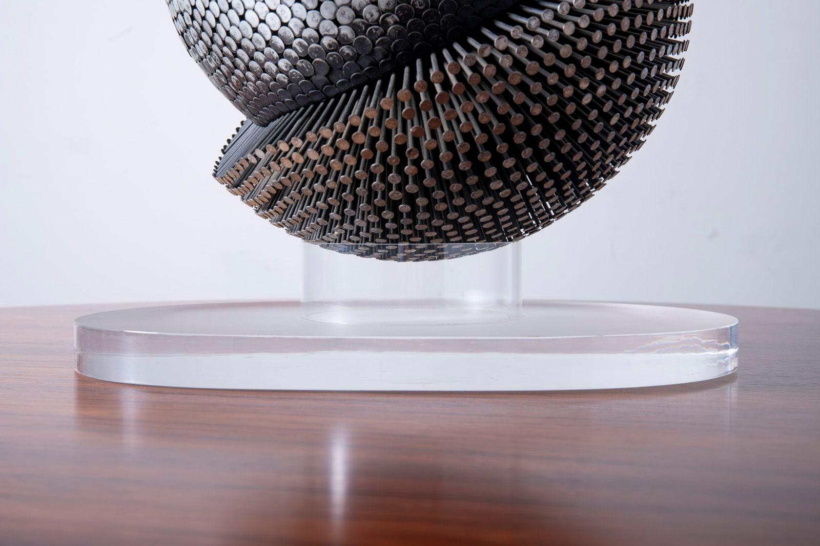 20th Century David Partridge Omnidirectional Brutalist Nail Sculpture on Illuminated Pedestal For Sale